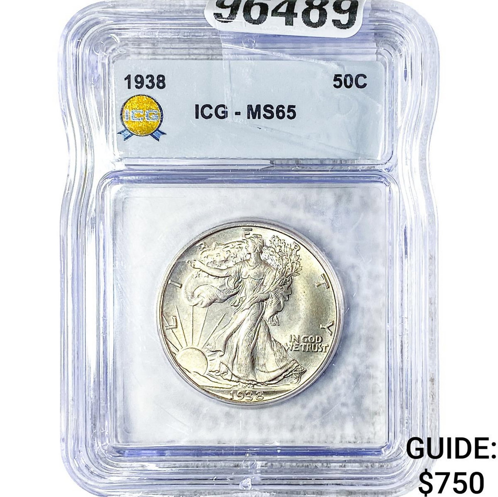 1938 Walking Liberty Half Dollar ICG MS65: 1938 Walking Liberty Half Dollar ICG MS65