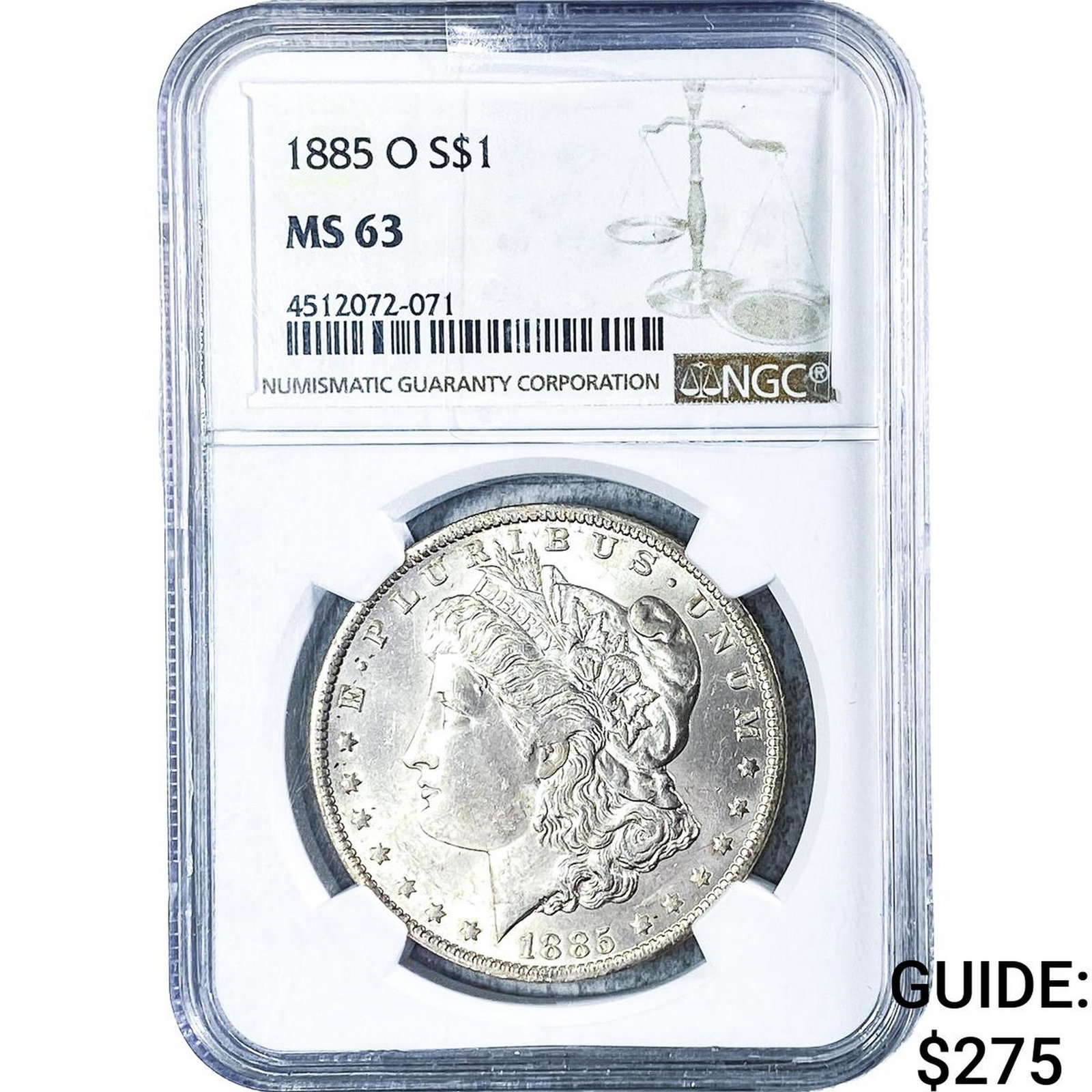 1885-O Morgan Silver Dollar NGC MS63: 1885-O Morgan Silver Dollar NGC MS63