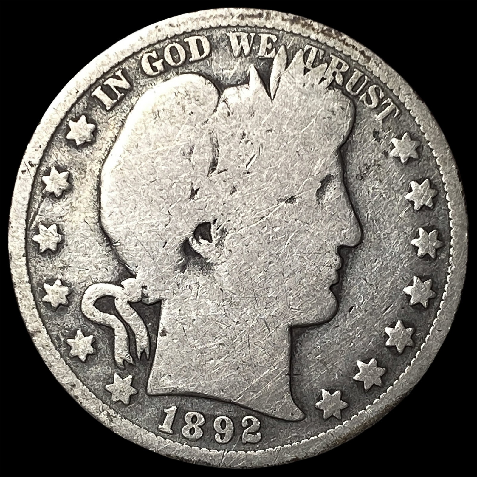 1892 Silver Barber Half Dollar NICELY CIRCULATED: 1892 Silver Barber Half Dollar NICELY CIRCULATED