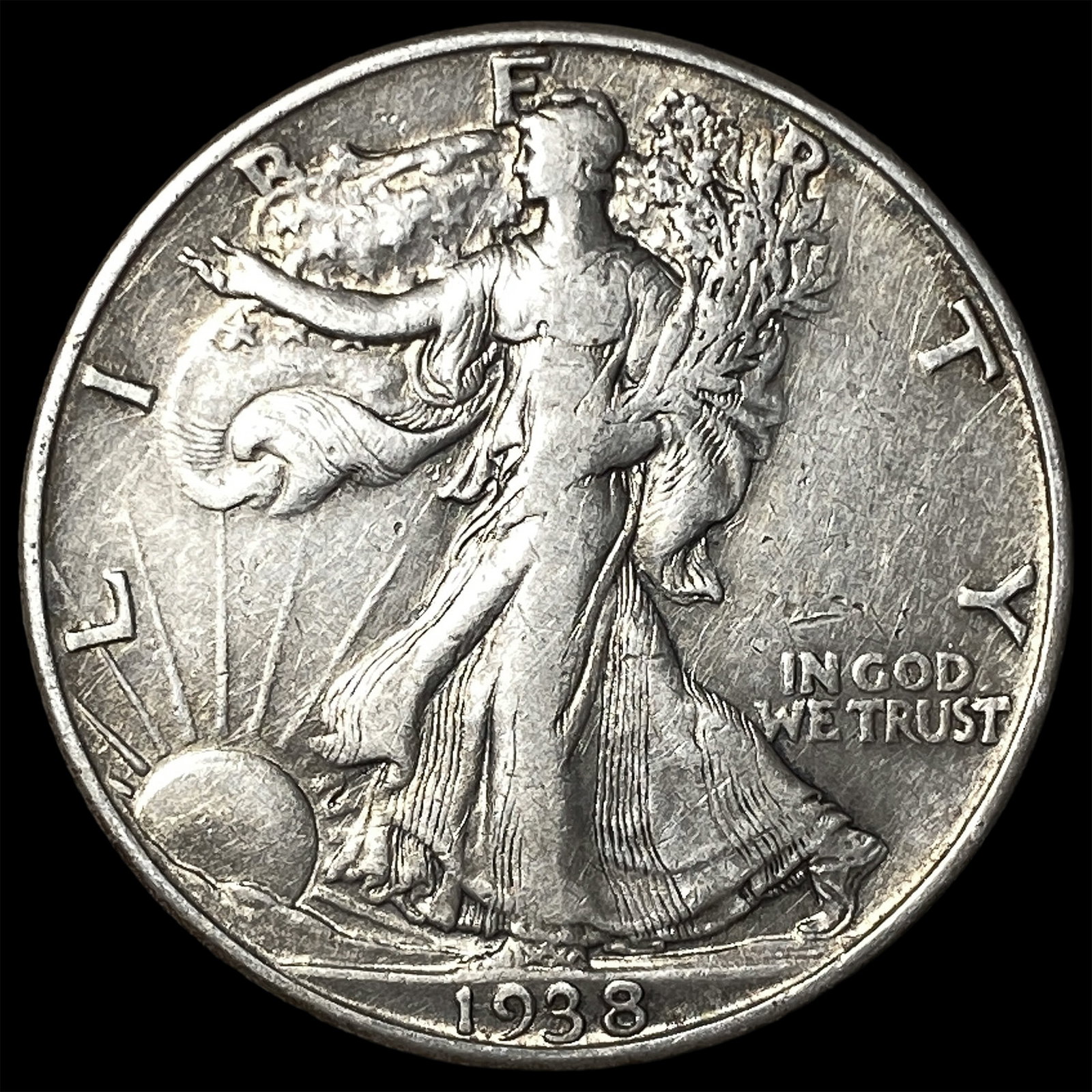 1938-D Silver Walking Liberty Half Dollar NEARLY UNCIRCULATED: 1938-D Silver Walking Liberty Half Dollar NEARLY UNCIRCULATED