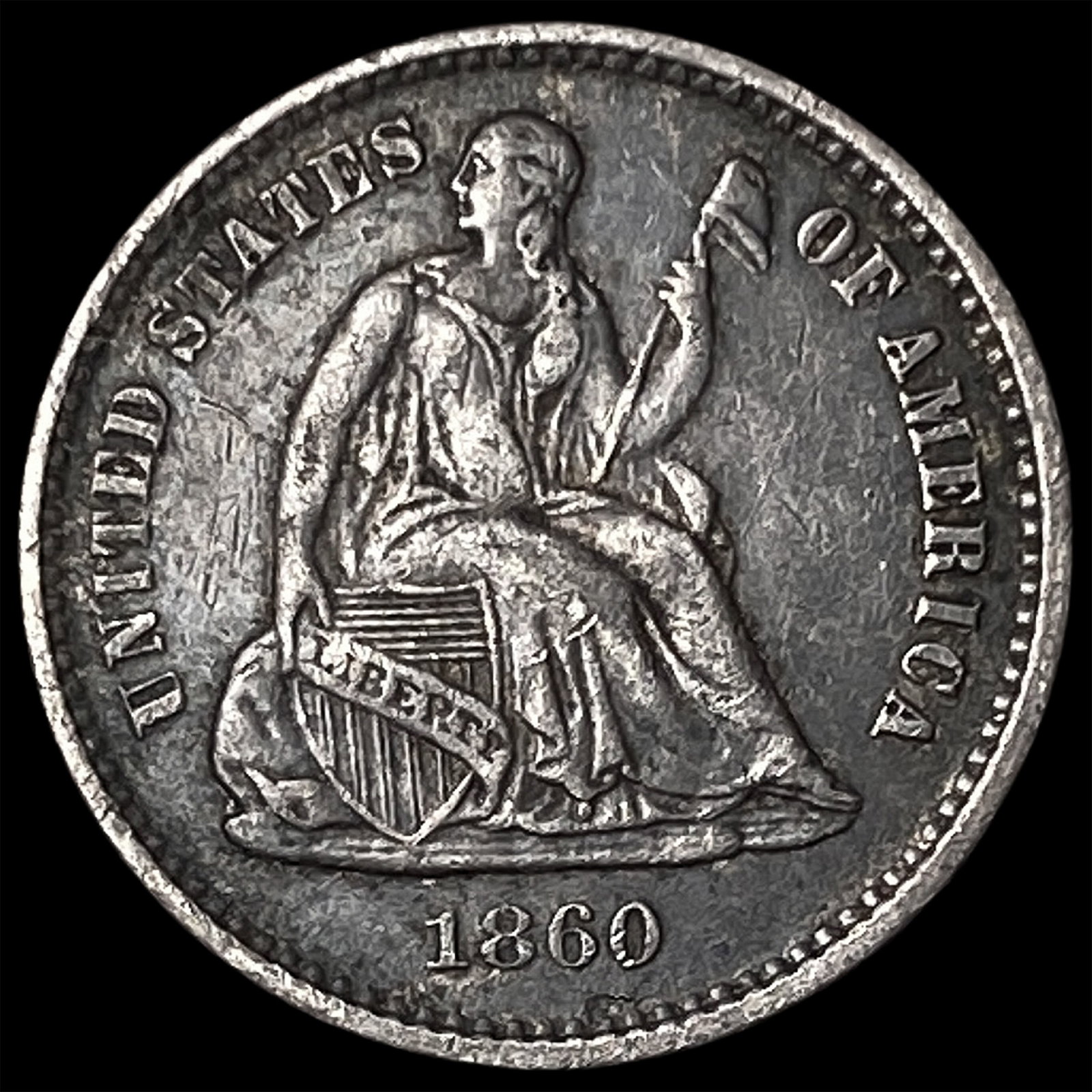 1860-O Silver Half Dime CLOSELY UNCIRCULATED: 1860-O Silver Half Dime CLOSELY UNCIRCULATED