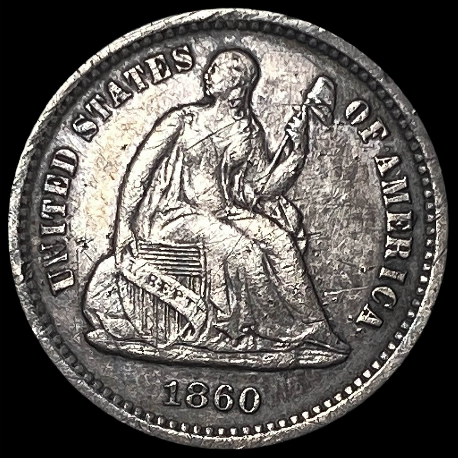 1860-O Silver Half Dime CLOSELY UNCIRCULATED: 1860-O Silver Half Dime CLOSELY UNCIRCULATED