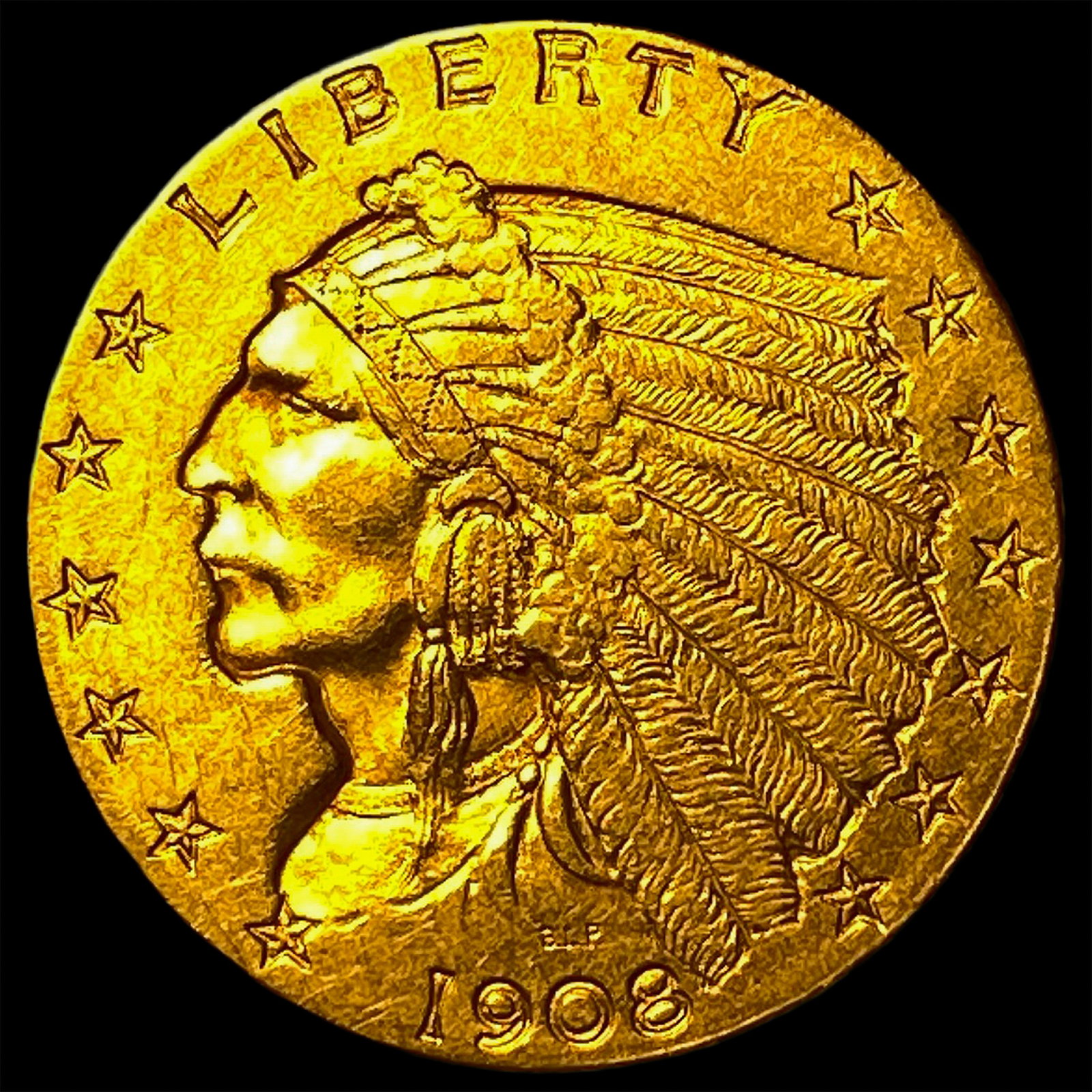 1908 Indian Head Gold $2.50 Quarter Eagle CHOICE AU (1 of 2)