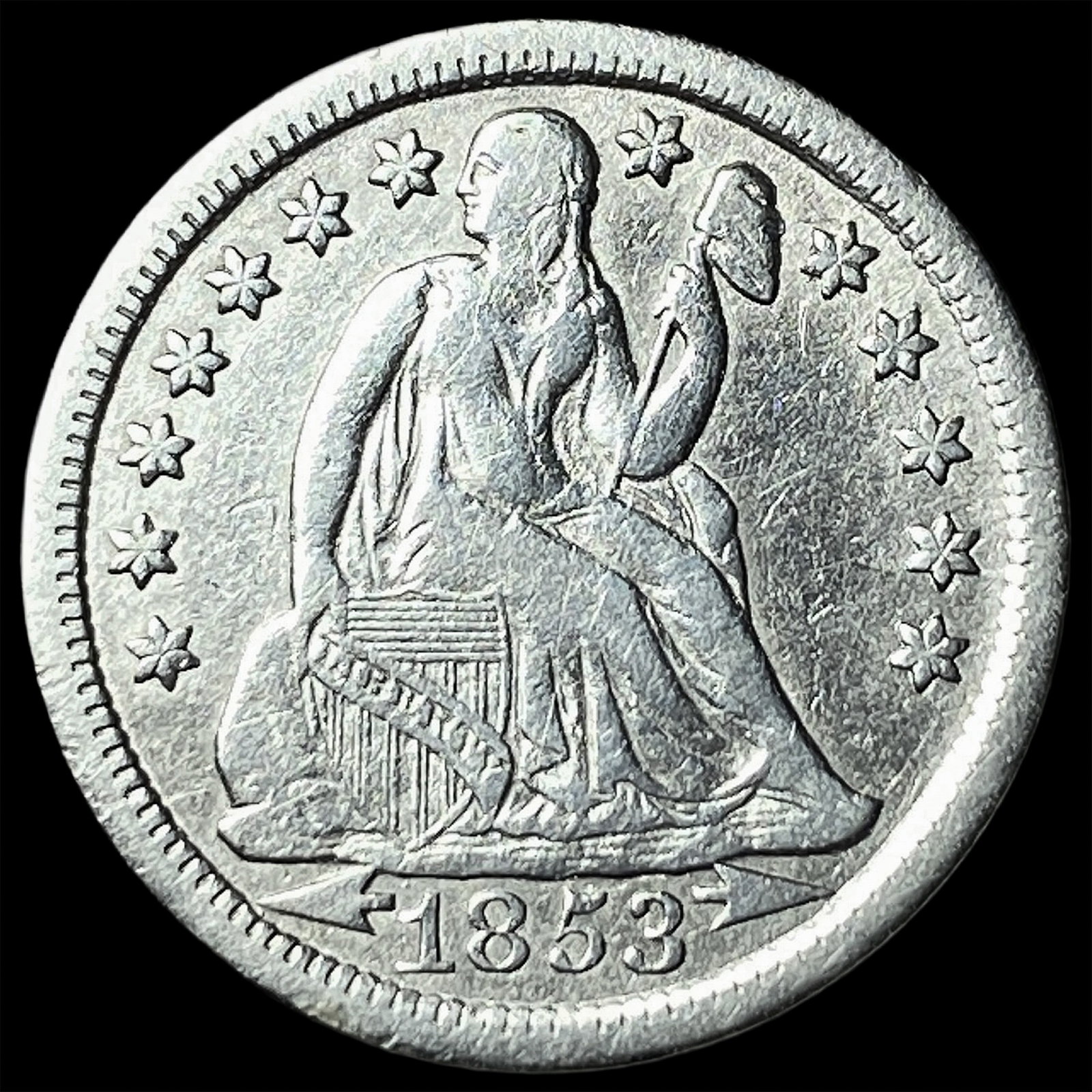 1853 Arrows Seated Liberty Dime NEARLY UNCIRCULATED: 1853 Arrows Seated Liberty Dime NEARLY UNCIRCULATED