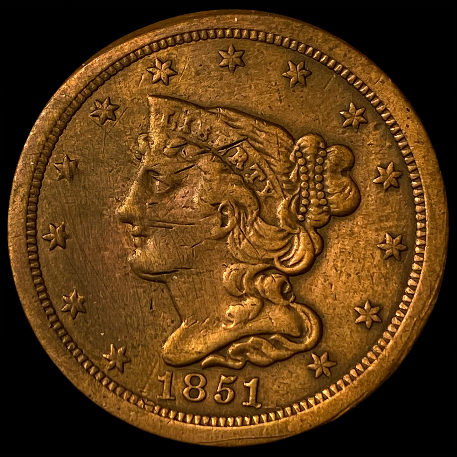 1851 Braided Hair Half Cent NEARLY UNCIRCULATED (1 of 2)