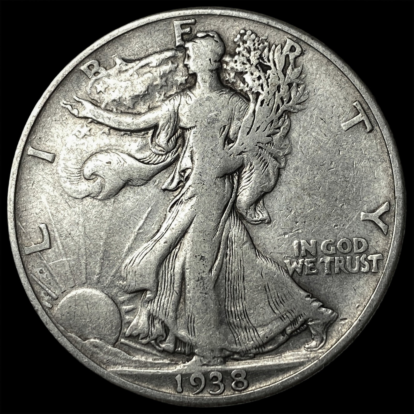 1938-D Silver Walking Liberty Half Dollar LIGHTLY CIRCULATED: 1938-D Silver Walking Liberty Half Dollar LIGHTLY CIRCULATED