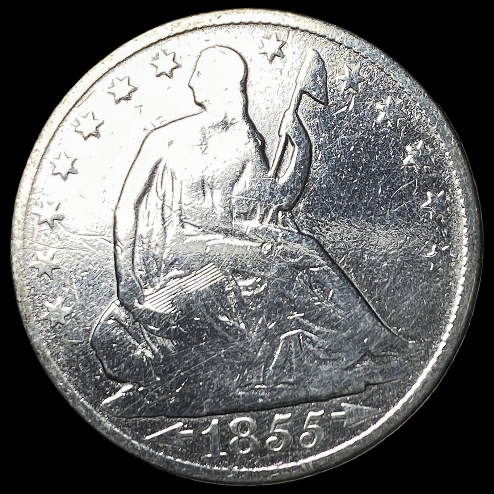 1855-O Silver Seated Liberty Half Dollar NICELY CIRCULATED: 1855-O Silver Seated Liberty Half Dollar NICELY CIRCULATED
