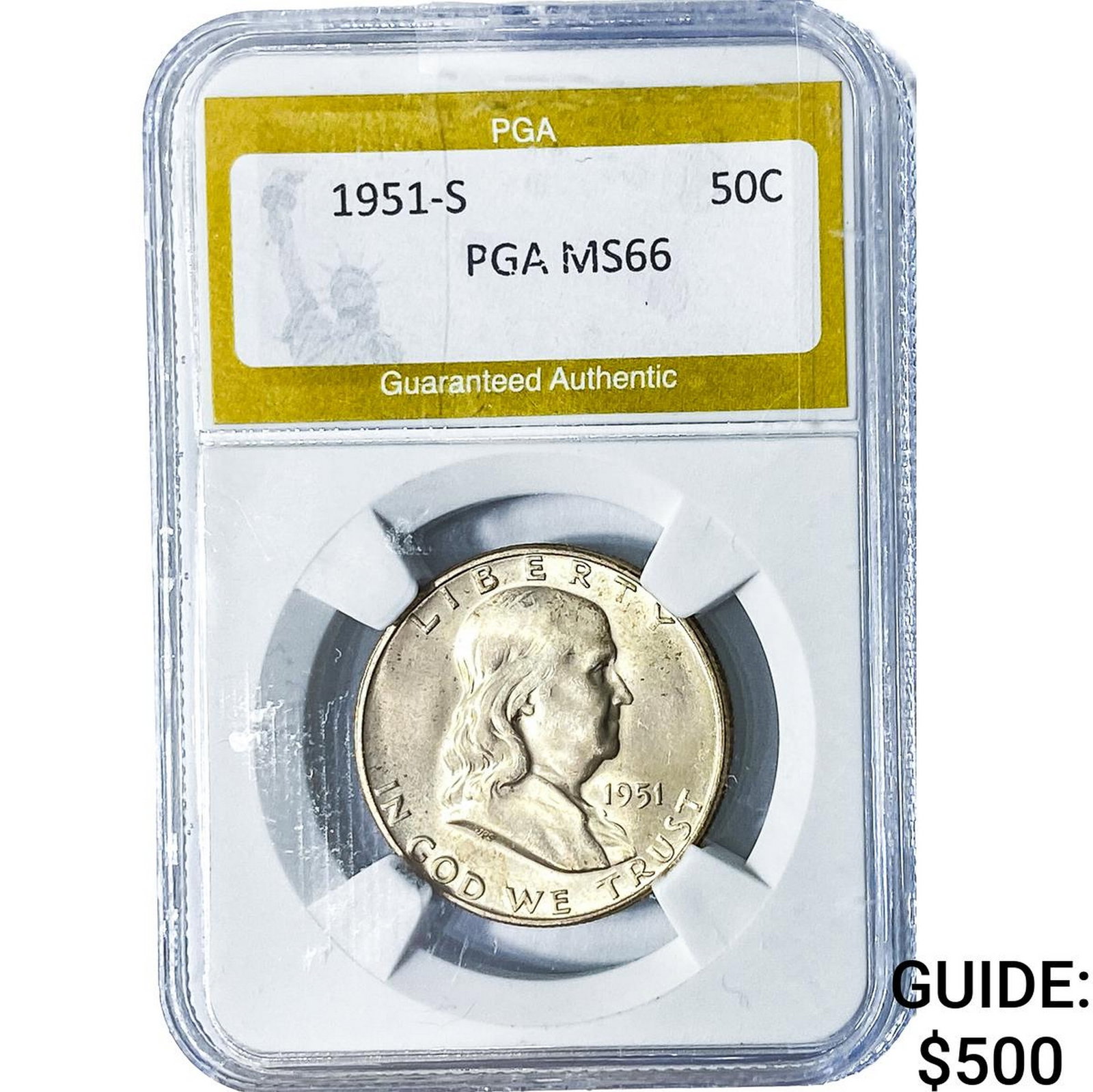 1951-S Franklin Half Dollar PGA MS66: 1951-S Franklin Half Dollar PGA MS66