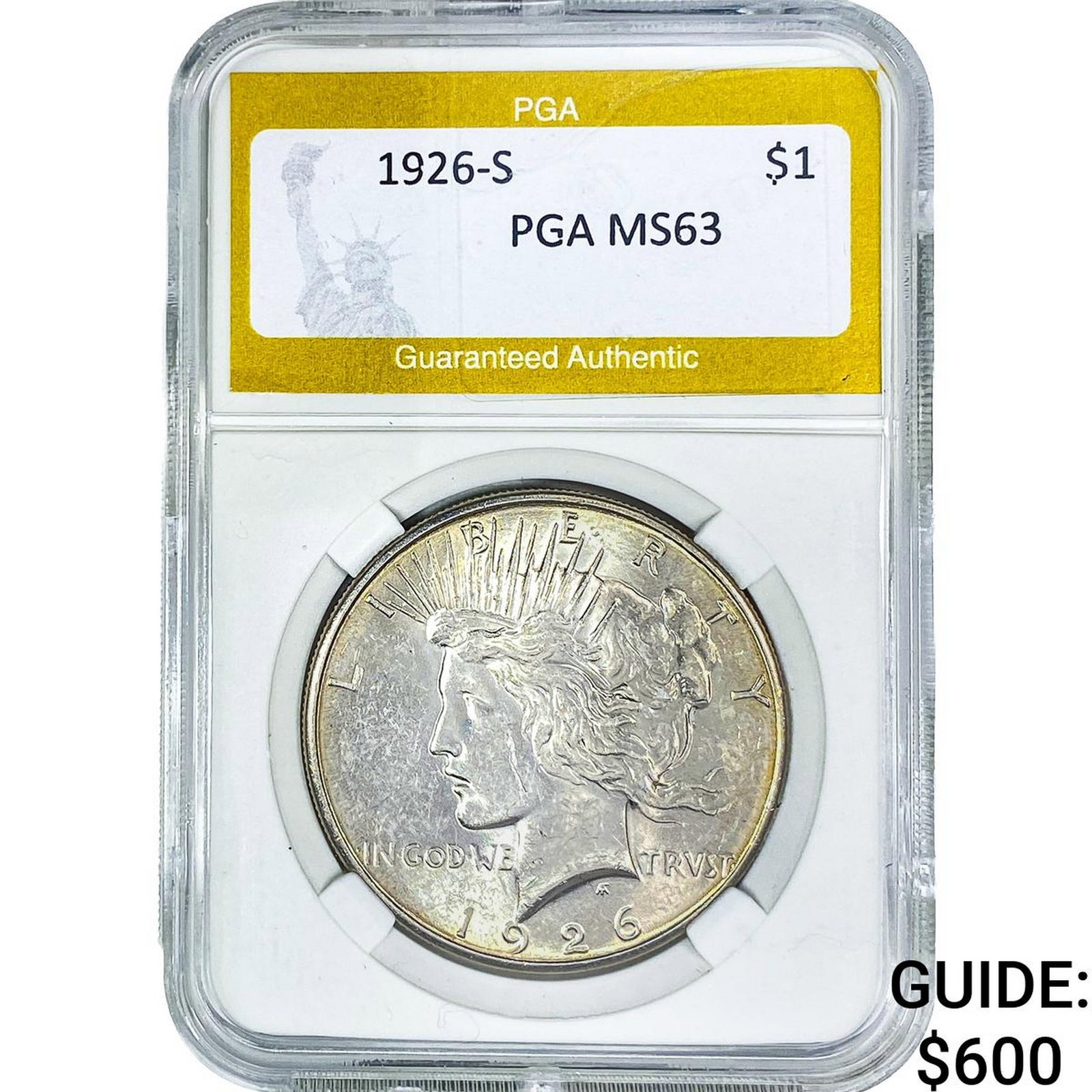 1926-S Silver Peace Dollar PGA MS63: 1926-S Silver Peace Dollar PGA MS63
