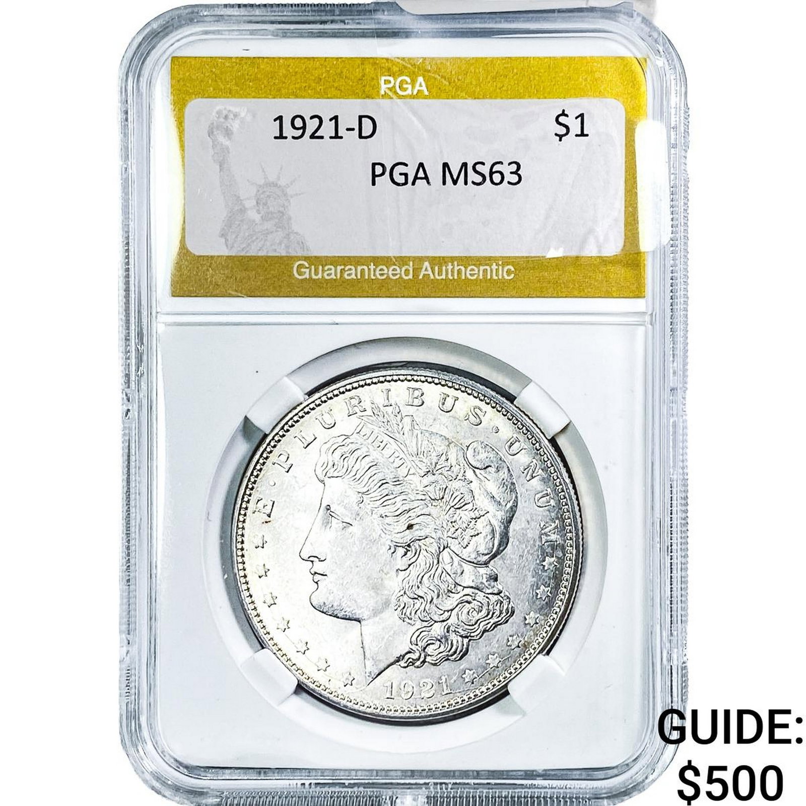 1921-D Morgan Silver Dollar PGA MS63: 1921-D Morgan Silver Dollar PGA MS63