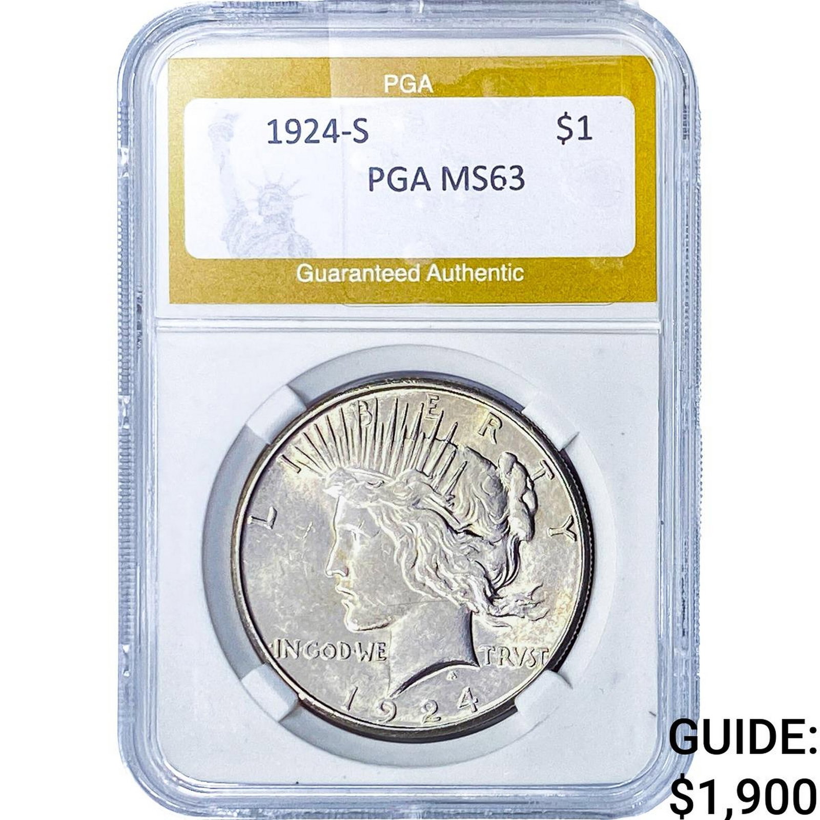 1924-S Silver Peace Dollar PGA MS63: 1924-S Silver Peace Dollar PGA MS63