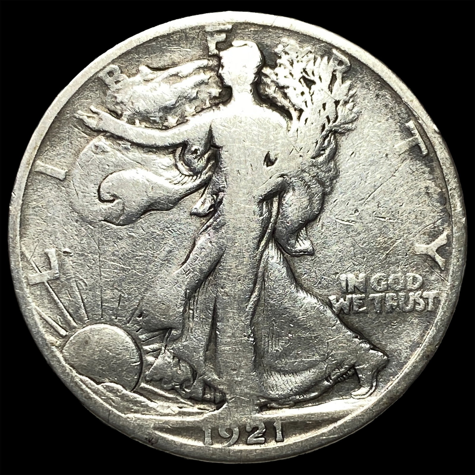 1921-S Silver Walking Liberty Half Dollar ABOUT UNCIRCULATED: 1921-S Silver Walking Liberty Half Dollar ABOUT UNCIRCULATED