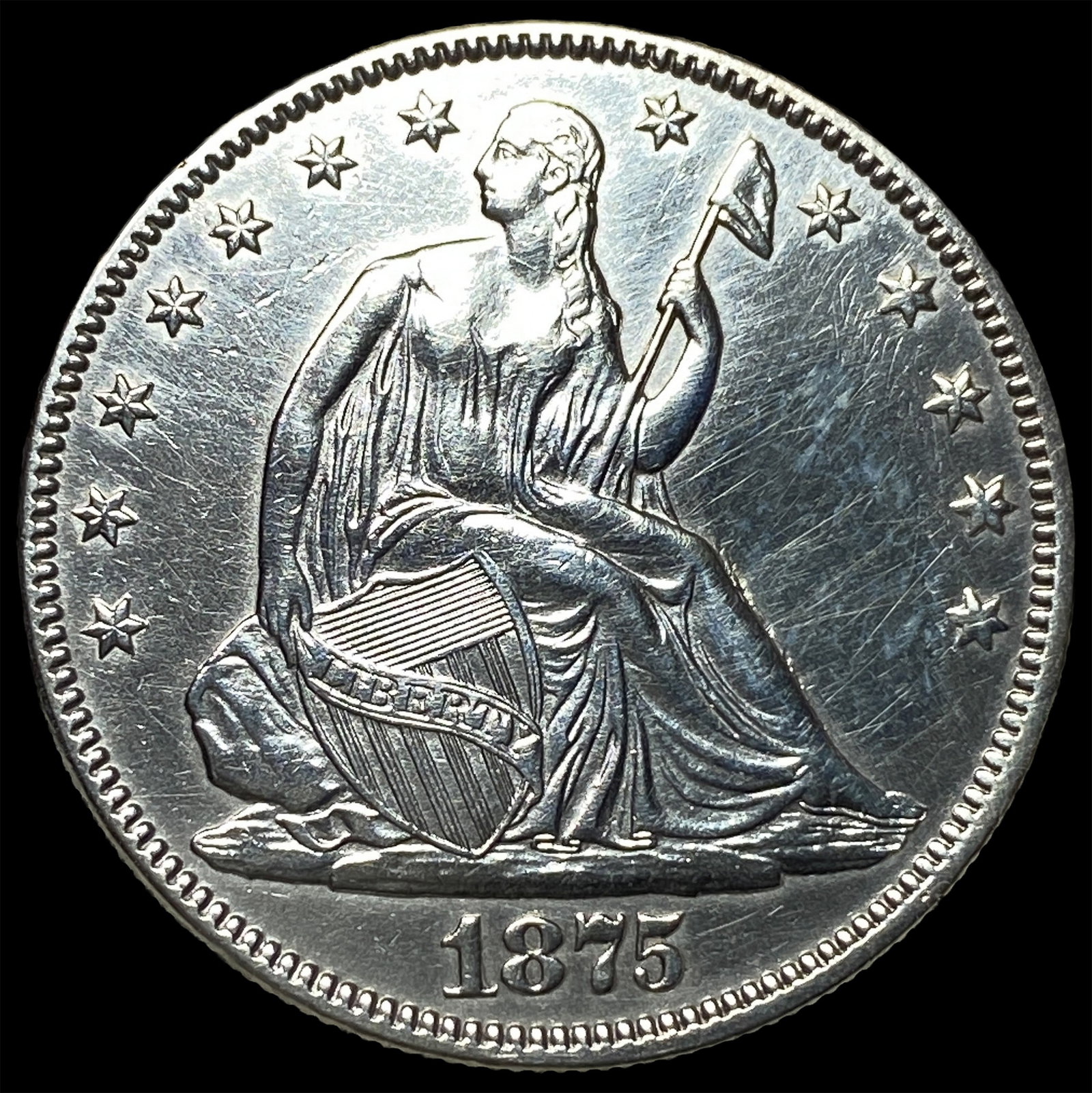 1875 Seated Liberty Half Dollar CLOSELY UNCIRCULATED: 1875 Seated Liberty Half Dollar CLOSELY UNCIRCULATED