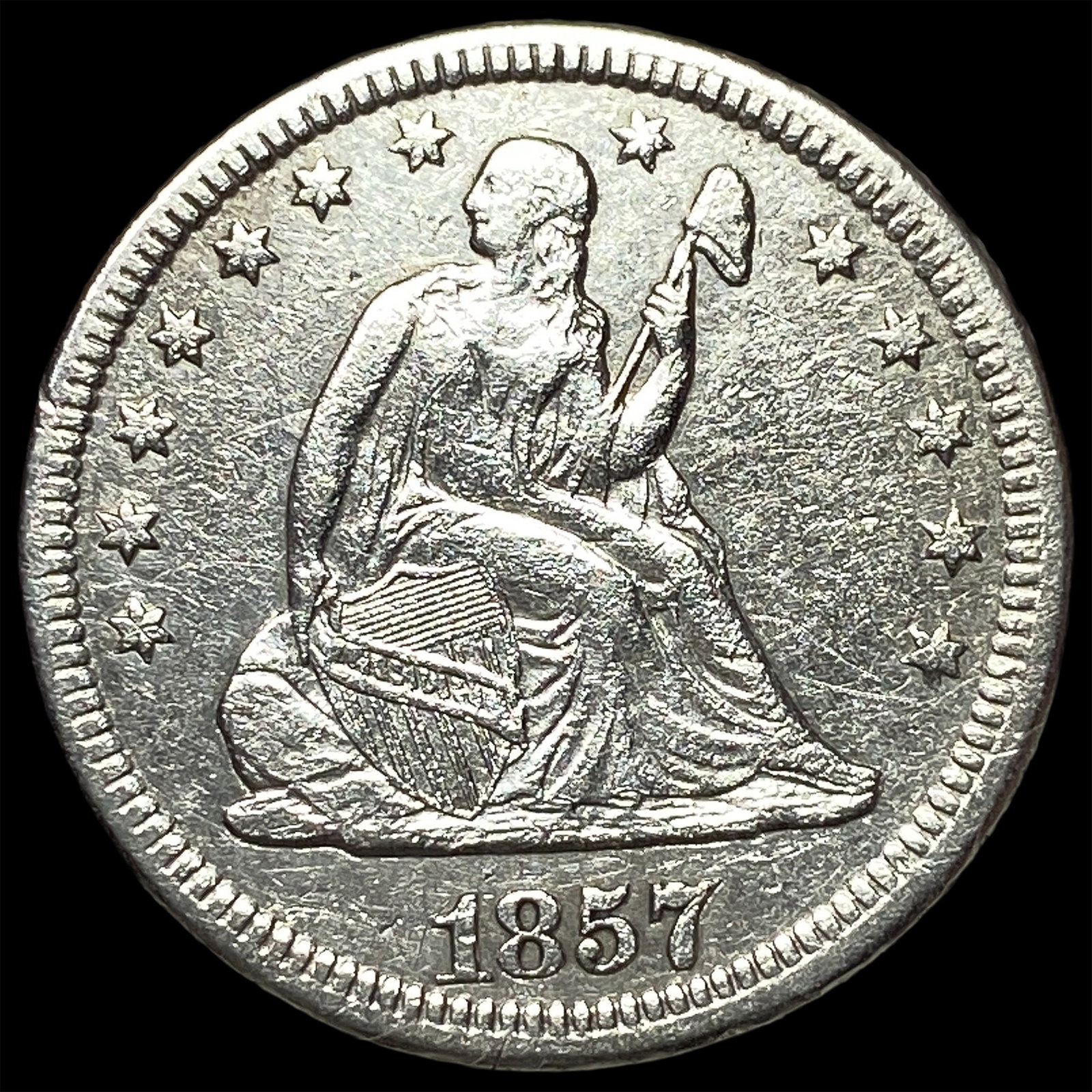 1857-O Silver Seated Liberty Quarter CLOSELY UNCIRCULATED: 1857-O Silver Seated Liberty Quarter CLOSELY UNCIRCULATED