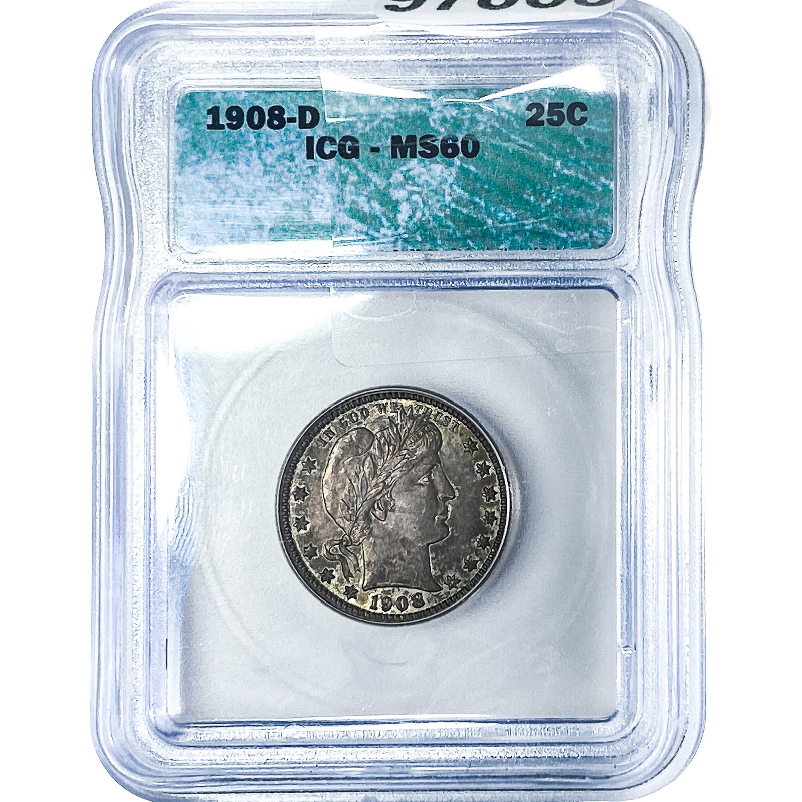 1908-D Barber Quarter ICG MS60: 1908-D Barber Quarter ICG MS60