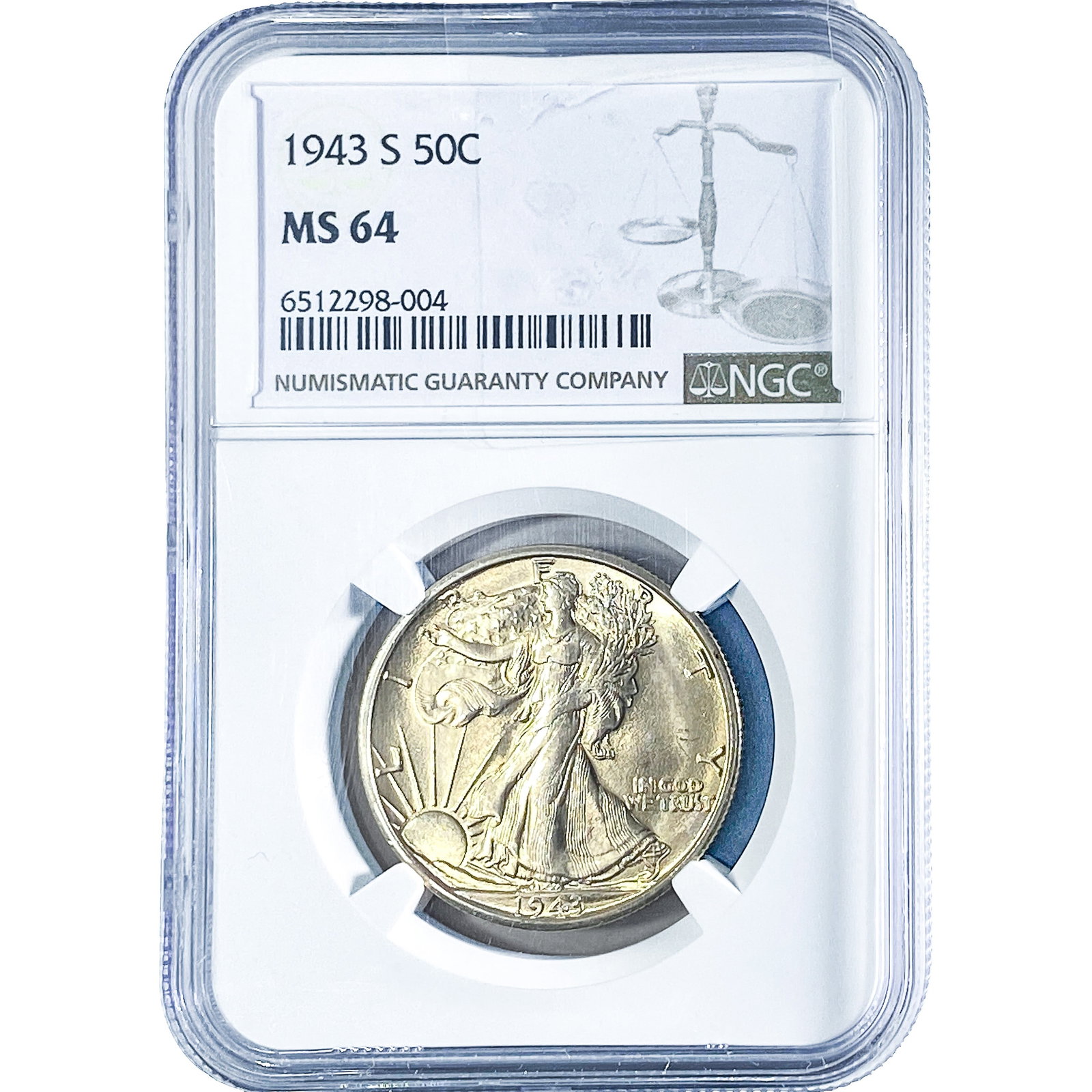 1943-S Walking Liberty Half Dollar NGC MS64: 1943-S Walking Liberty Half Dollar NGC MS64