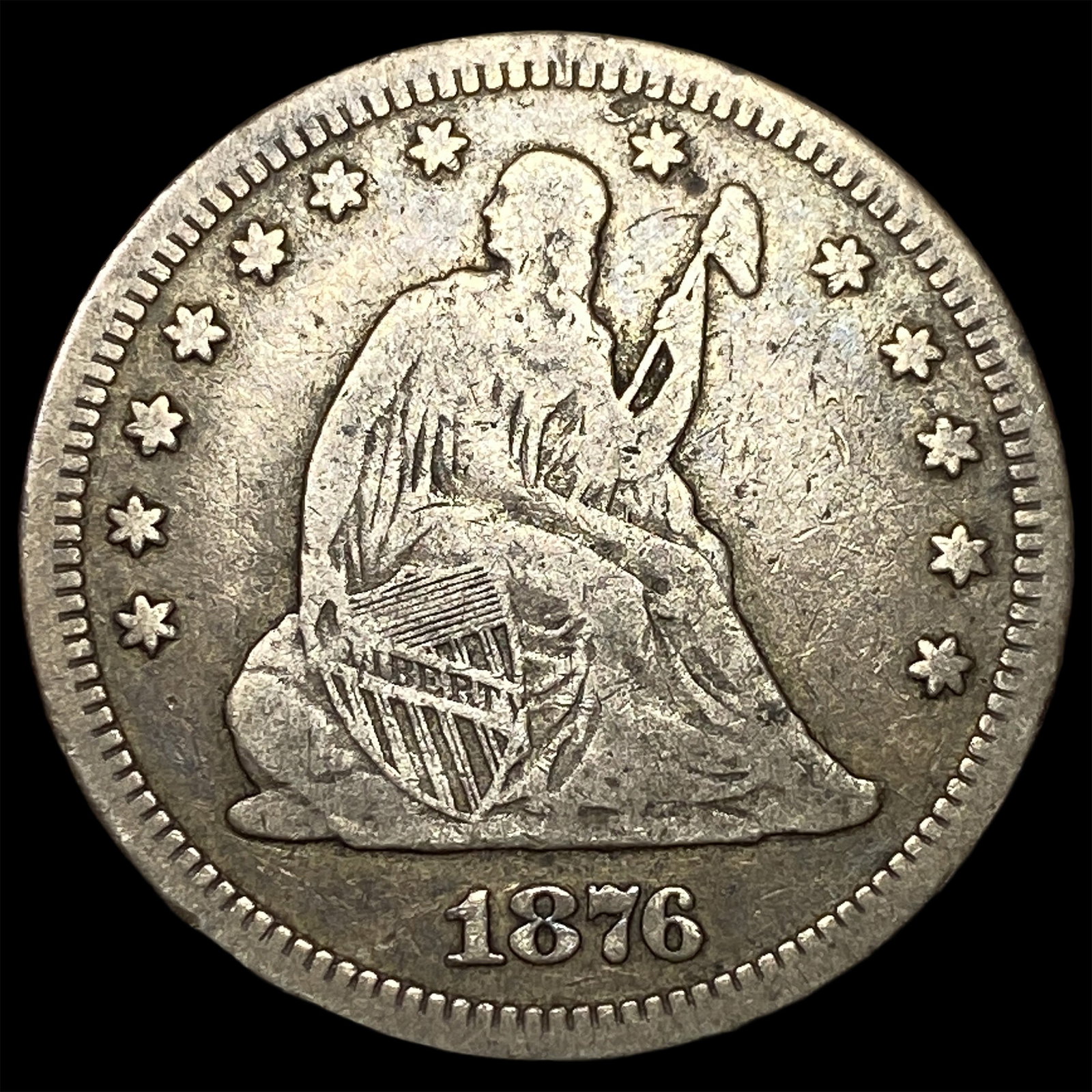 1876 Silver Quarter Dollar (Seated Liberty) NEARLY UNCIRCULATED: 1876 Silver Quarter Dollar (Seated Liberty) NEARLY UNCIRCULATED
