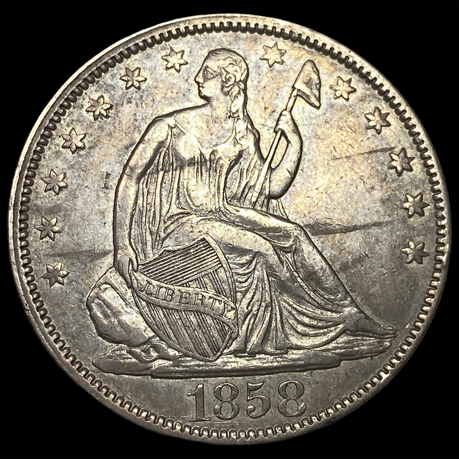 1858 Seated Liberty Half Dollar ABOUT UNCIRCULATED: 1858 Seated Liberty Half Dollar ABOUT UNCIRCULATED