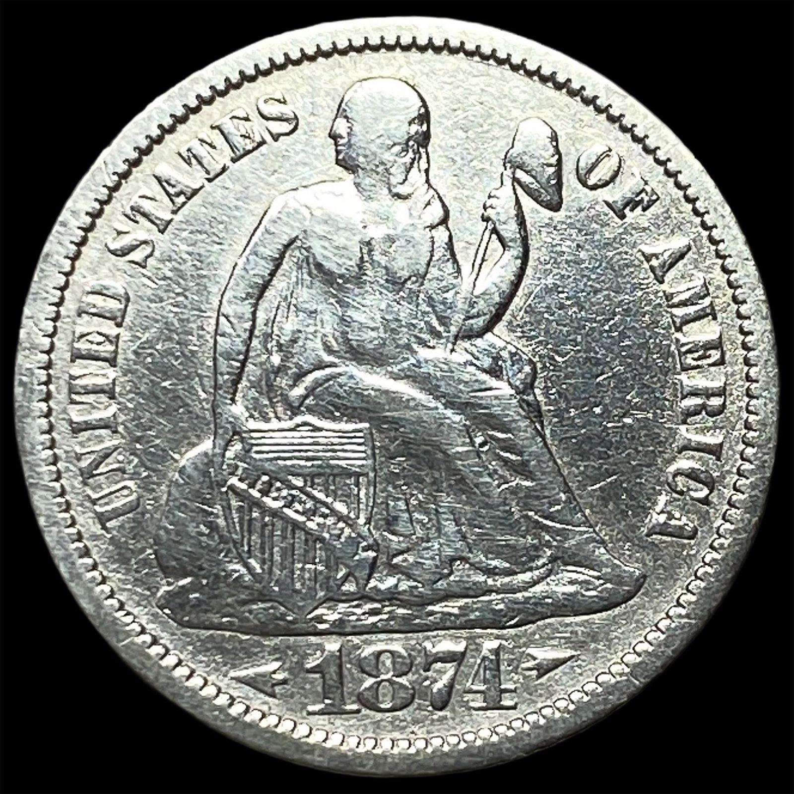 1874 Seated Liberty Dime CLOSELY UNCIRCULATED: 1874 Seated Liberty Dime CLOSELY UNCIRCULATED