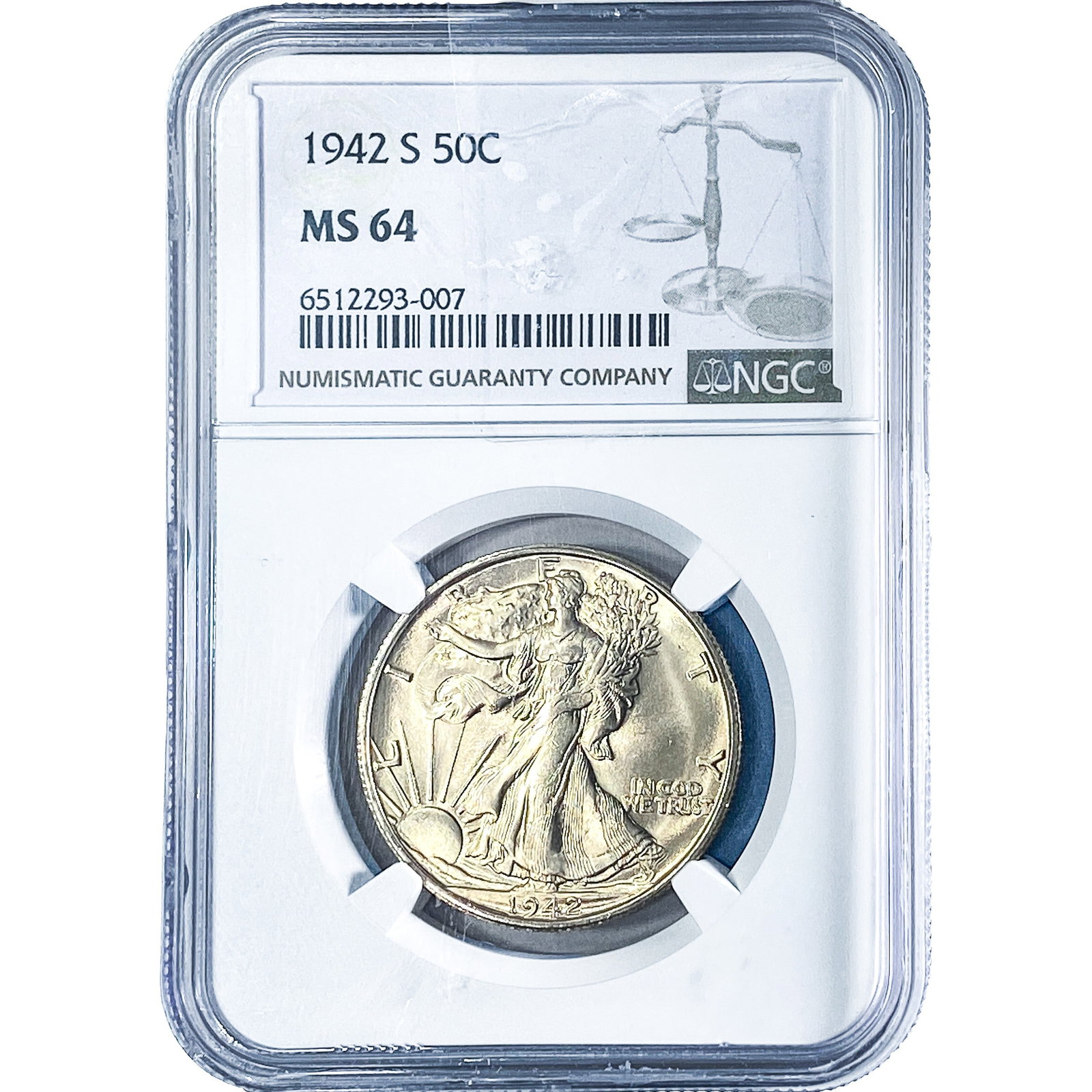 1942-S Walking Liberty Half Dollar NGC MS64: 1942-S Walking Liberty Half Dollar NGC MS64