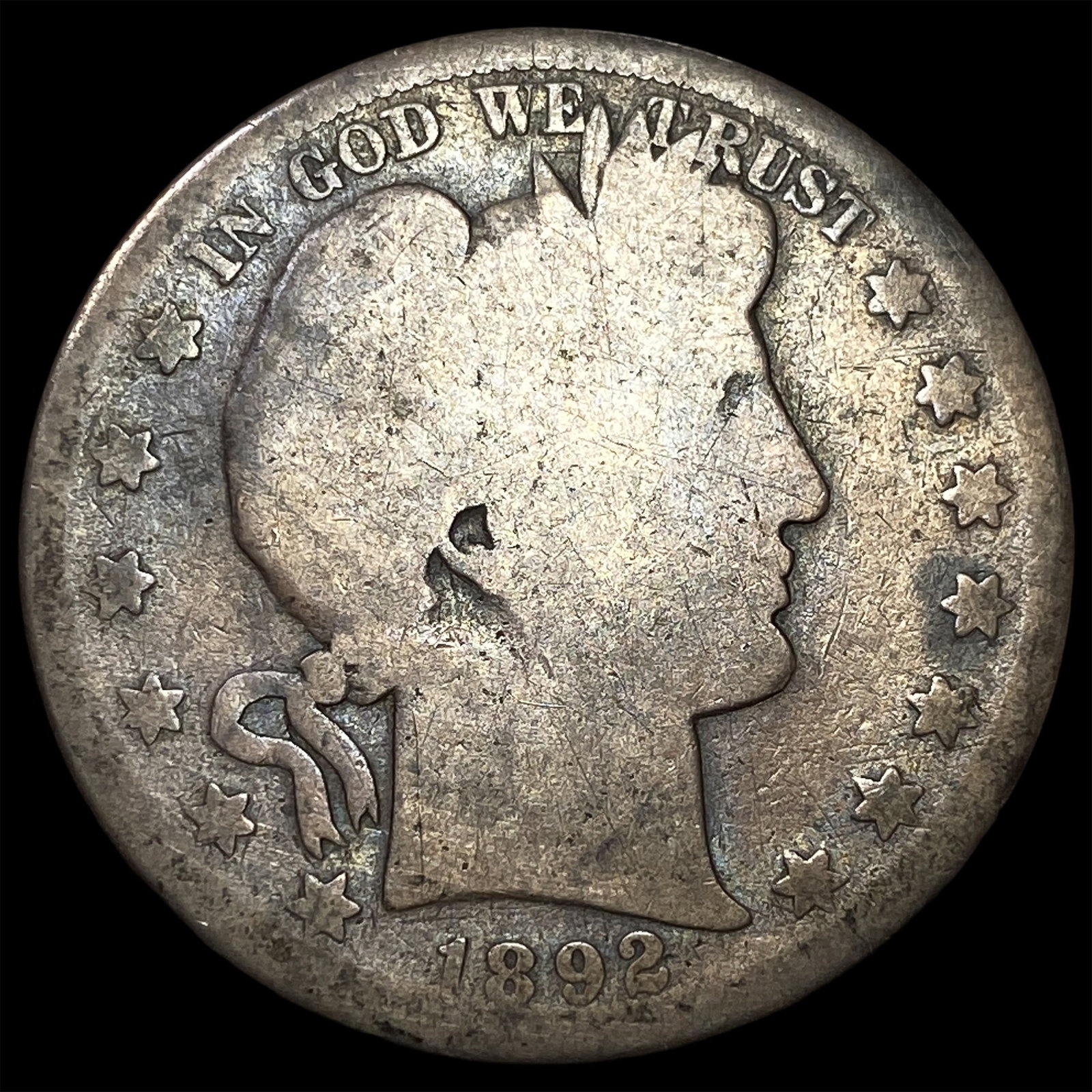 1892 Silver Barber Half Dollar NICELY CIRCULATED: 1892 Silver Barber Half Dollar NICELY CIRCULATED
