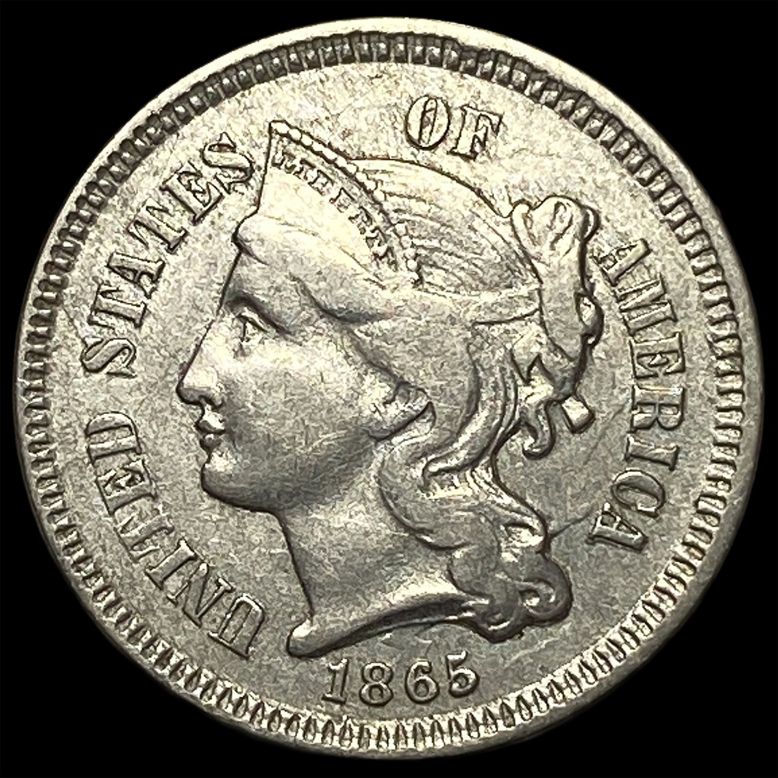 1865 Nickel Three-Cent Piece CLOSELY UNCIRCULATED: 1865 Nickel Three-Cent Piece CLOSELY UNCIRCULATED