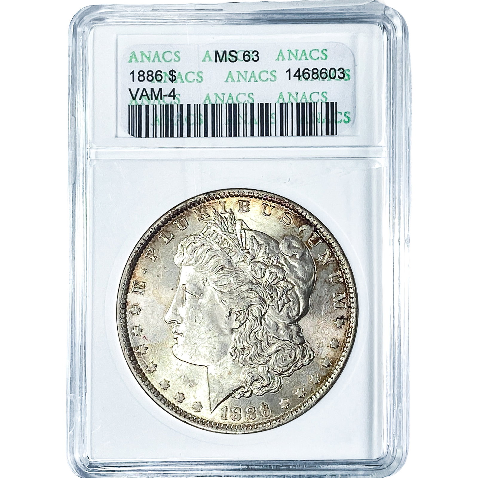 1886 Morgan Silver Dollar ANACS MS63 VAM-4: 1886 Morgan Silver Dollar ANACS MS63 VAM-4