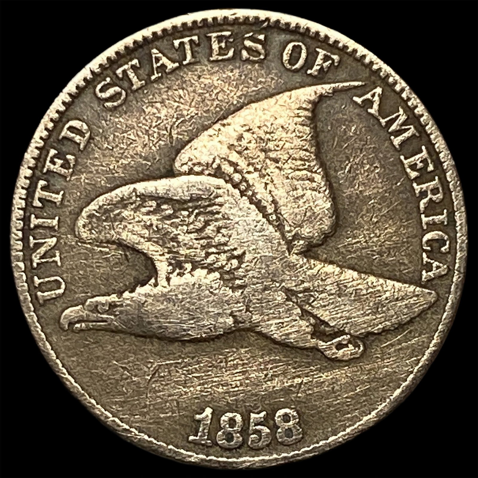 1858 Copper-Nickel Flying Eagle Cent NEARLY UNCIRCULATED: 1858 Copper-Nickel Flying Eagle Cent NEARLY UNCIRCULATED