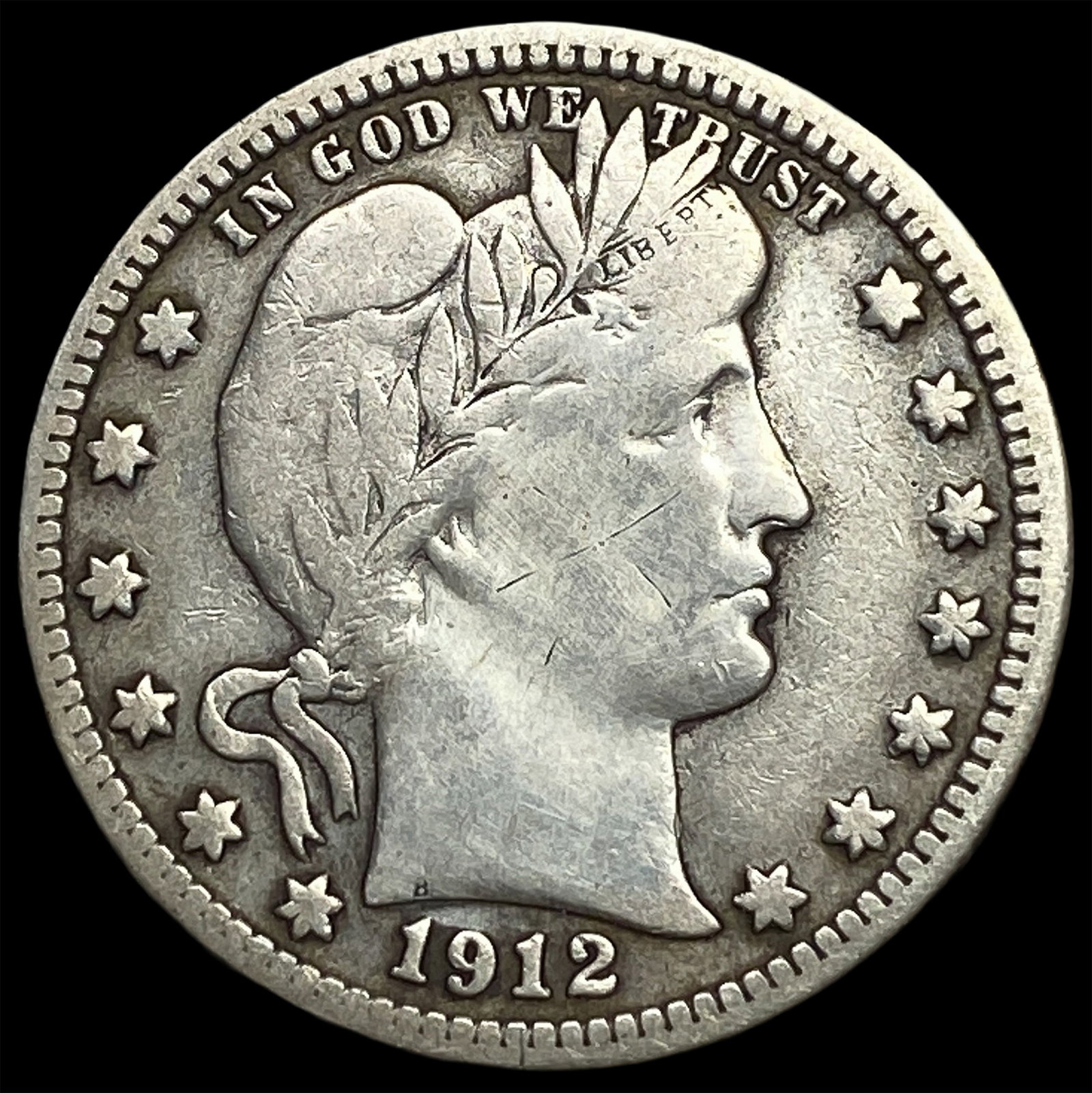1912-S Silver Barber Quarter NEARLY UNCIRCULATED: 1912-S Silver Barber Quarter NEARLY UNCIRCULATED