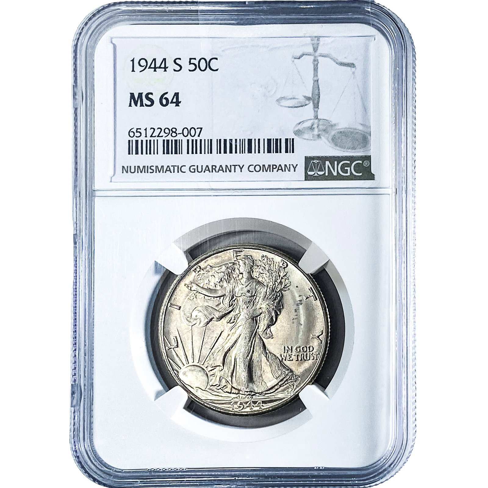 1944-S Walking Liberty Half Dollar NGC MS64: 1944-S Walking Liberty Half Dollar NGC MS64