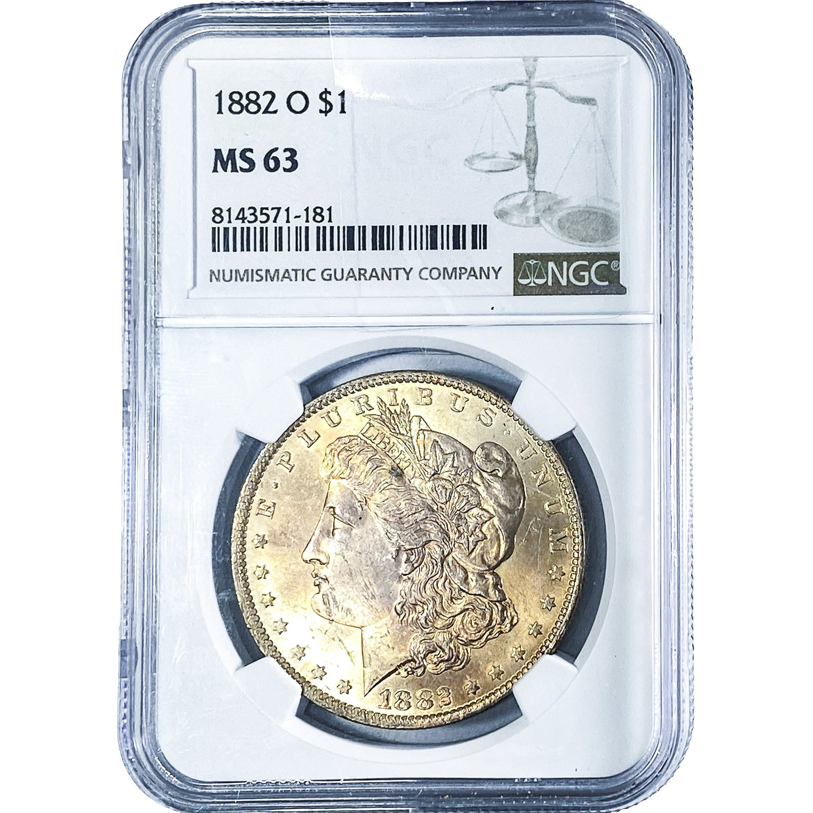 1882-O Morgan Silver Dollar NGC MS63: 1882-O Morgan Silver Dollar NGC MS63