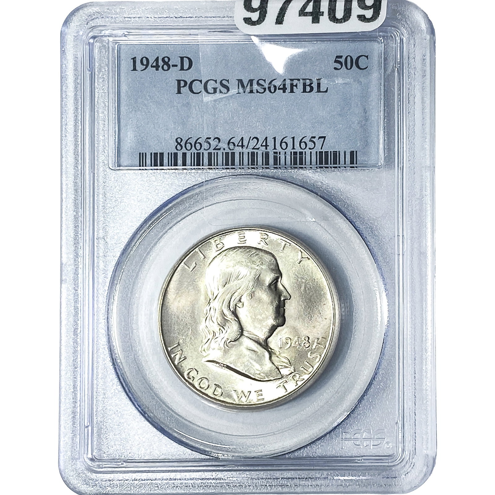 1948-D Franklin Half Dollar PCGS MS64 FBL: 1948-D Franklin Half Dollar PCGS MS64 FBL