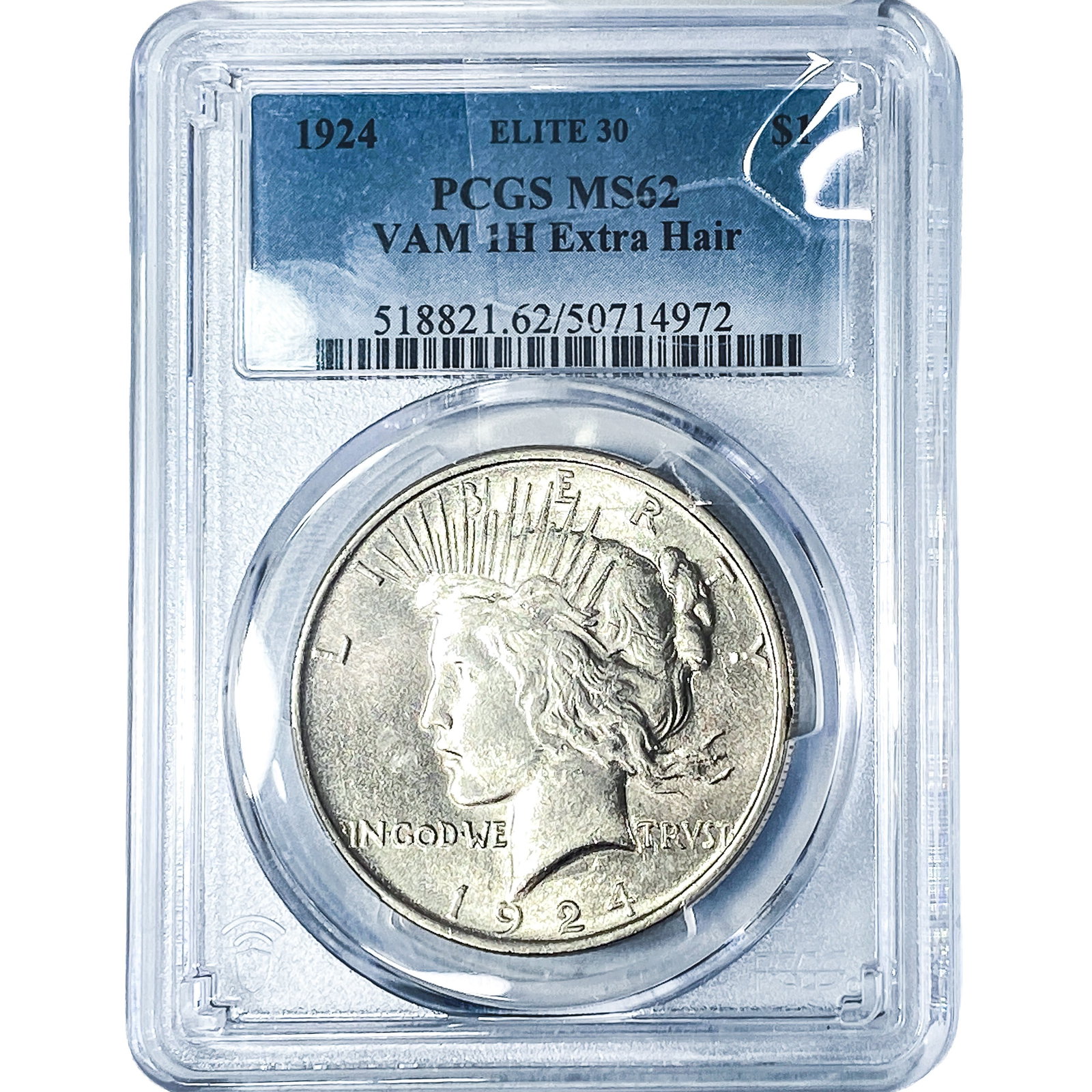 1924 Silver Peace Dollar PCGS MS62 VAM 1H Extra Hair: 1924 Silver Peace Dollar PCGS MS62 VAM 1H Extra Hair