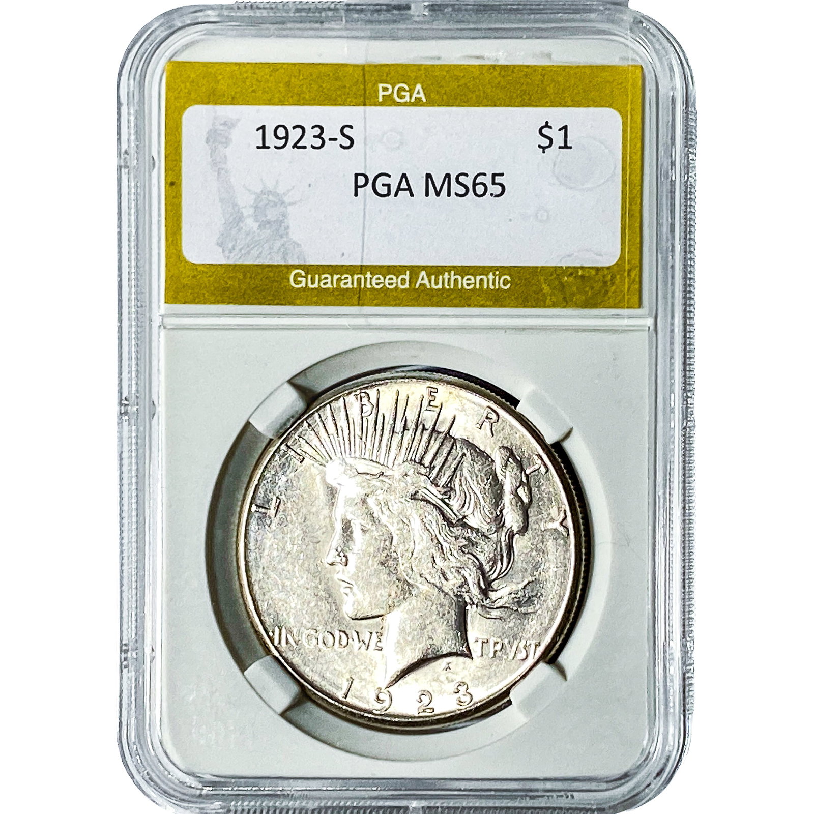 1923-S Silver Peace Dollar PGA MS65: 1923-S Silver Peace Dollar PGA MS65