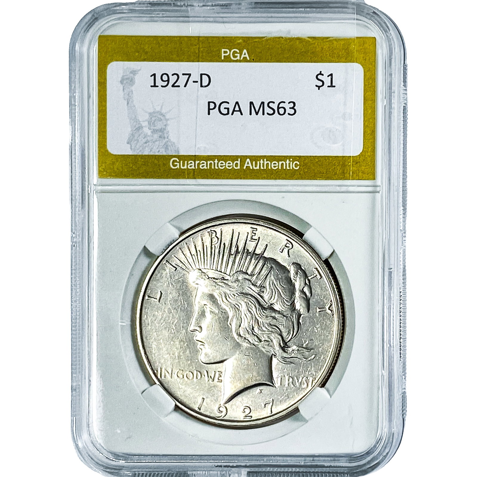 1927-D Silver Peace Dollar PGA MS63: 1927-D Silver Peace Dollar PGA MS63