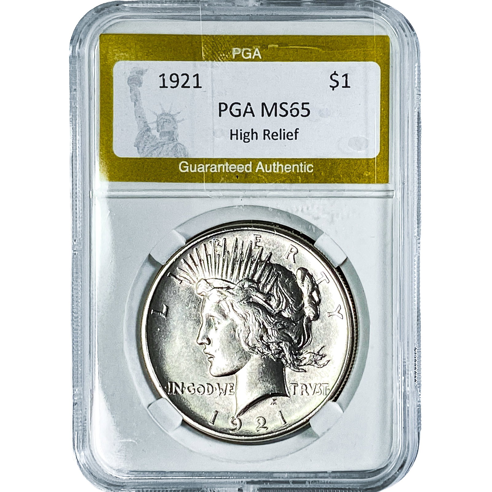 1921 Silver Peace Dollar PGA MS65 High Relief: 1921 Silver Peace Dollar PGA MS65 High Relief