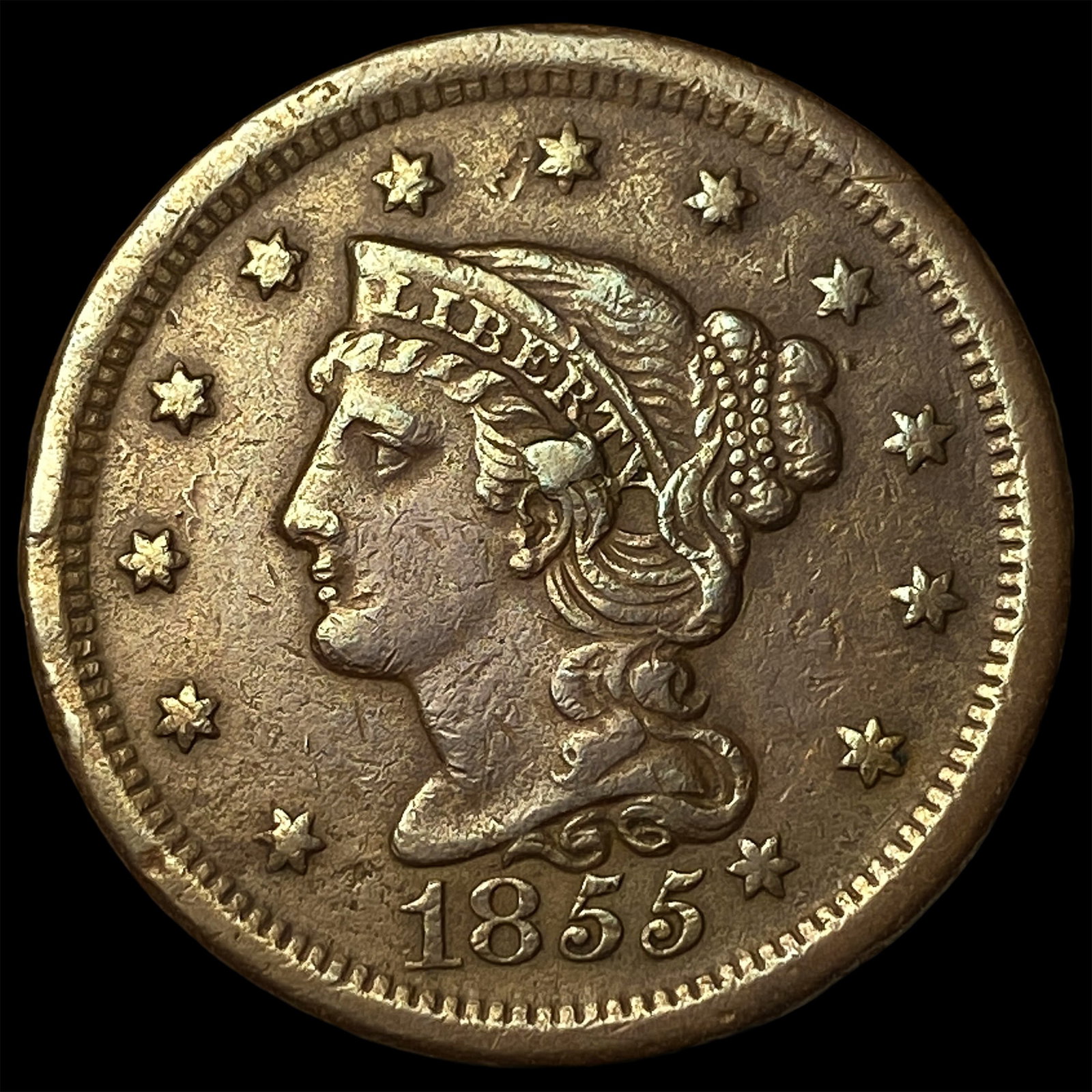 1855 Braided Hair Large Cent CHOICE AU (1 of 2)