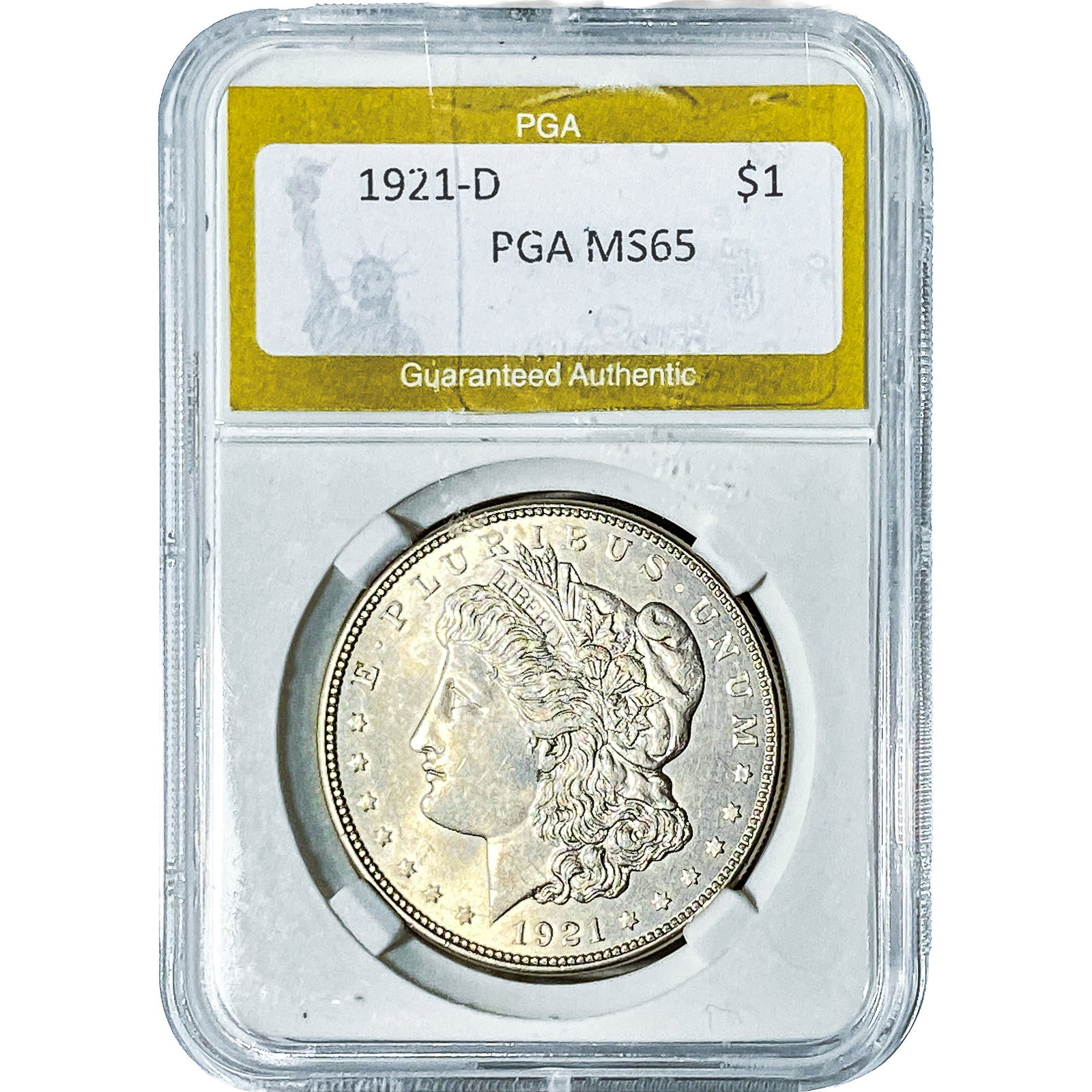 1921-D Morgan Silver Dollar PGA MS65: 1921-D Morgan Silver Dollar PGA MS65
