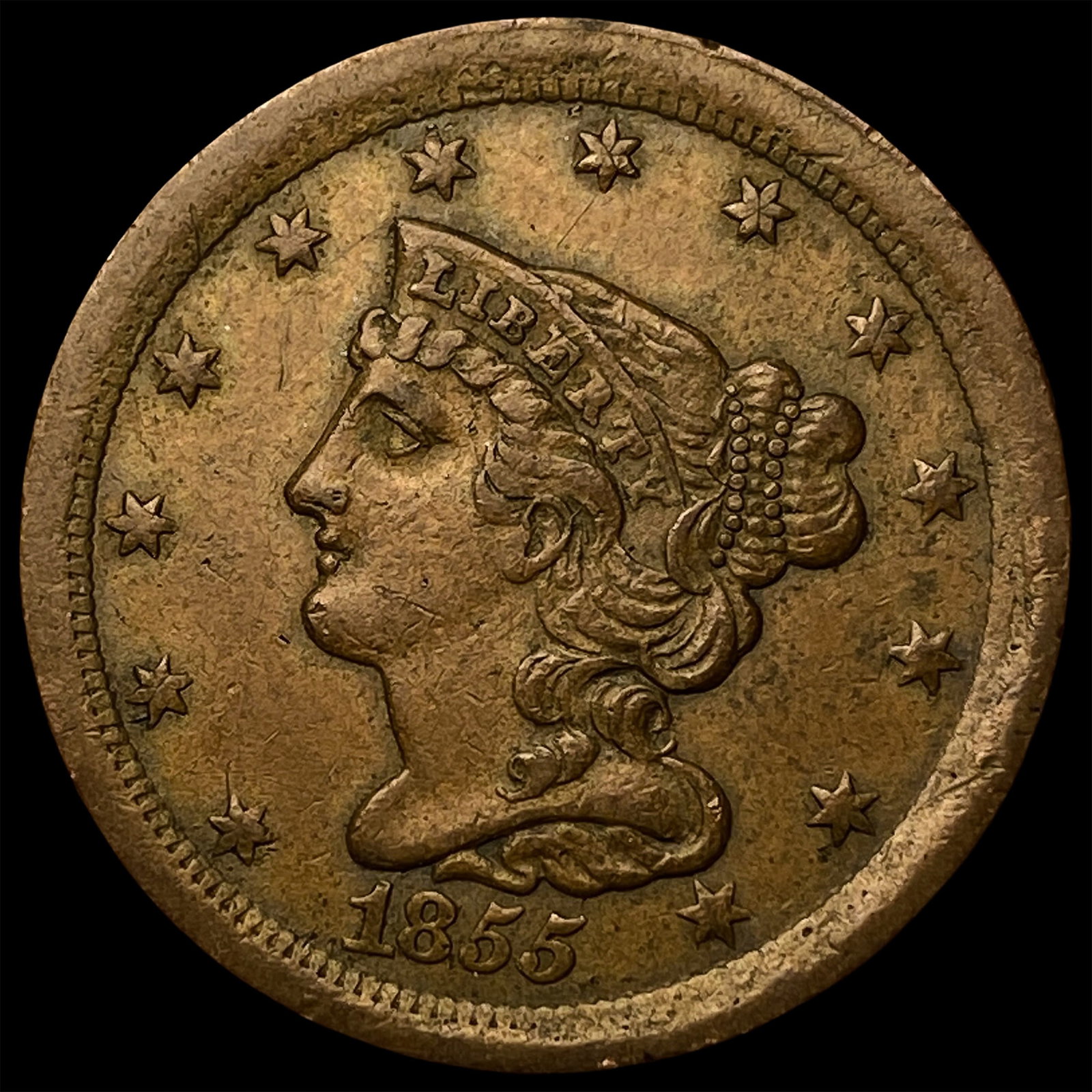 1855 Braided Hair Half Cent CLOSELY UNCIRCULATED: 1855 Braided Hair Half Cent CLOSELY UNCIRCULATED