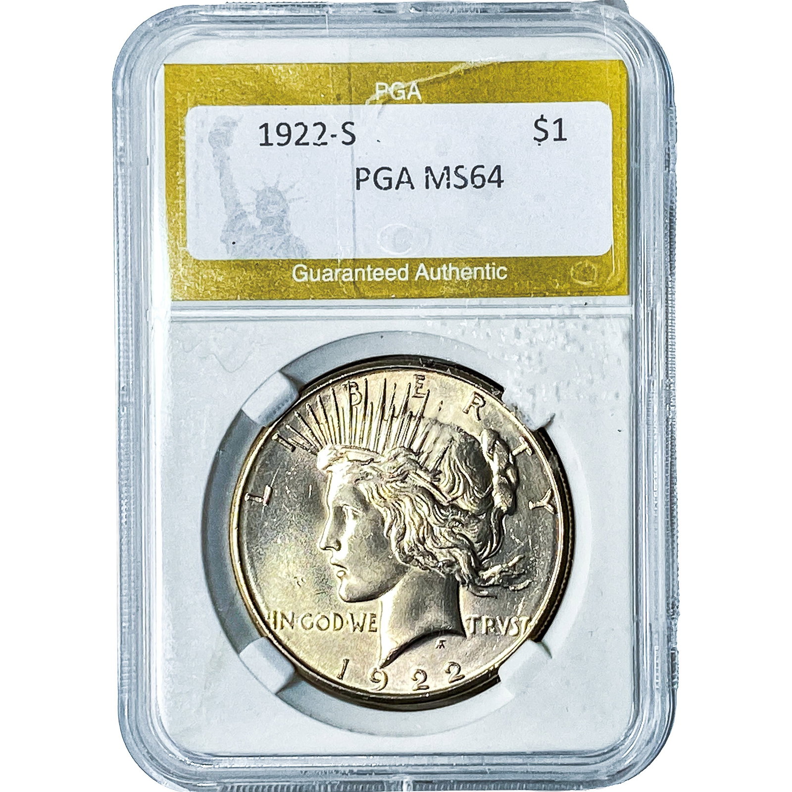 1922-S Silver Peace Dollar PGA MS64: 1922-S Silver Peace Dollar PGA MS64