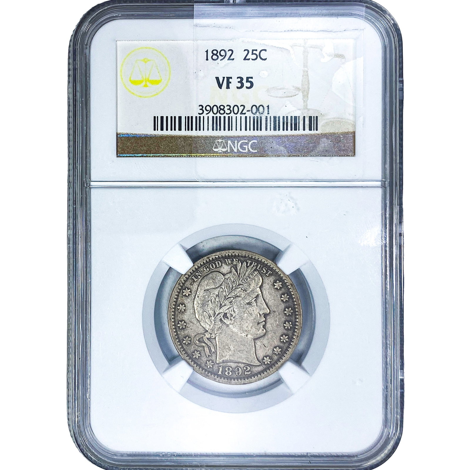 1892 Barber Quarter NGC VF35: 1892 Barber Quarter NGC VF35
