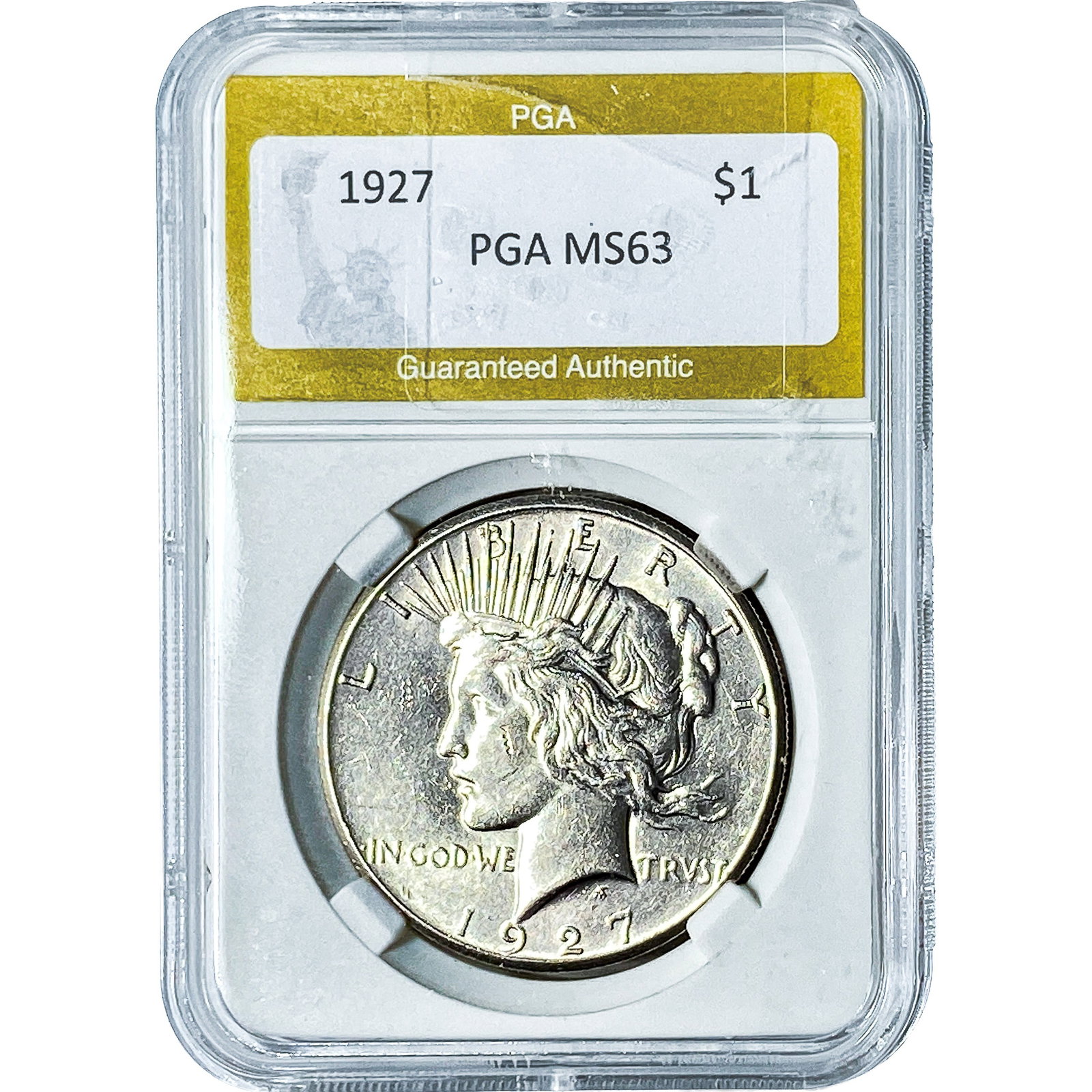 1927 Silver Peace Dollar PGA MS63: 1927 Silver Peace Dollar PGA MS63