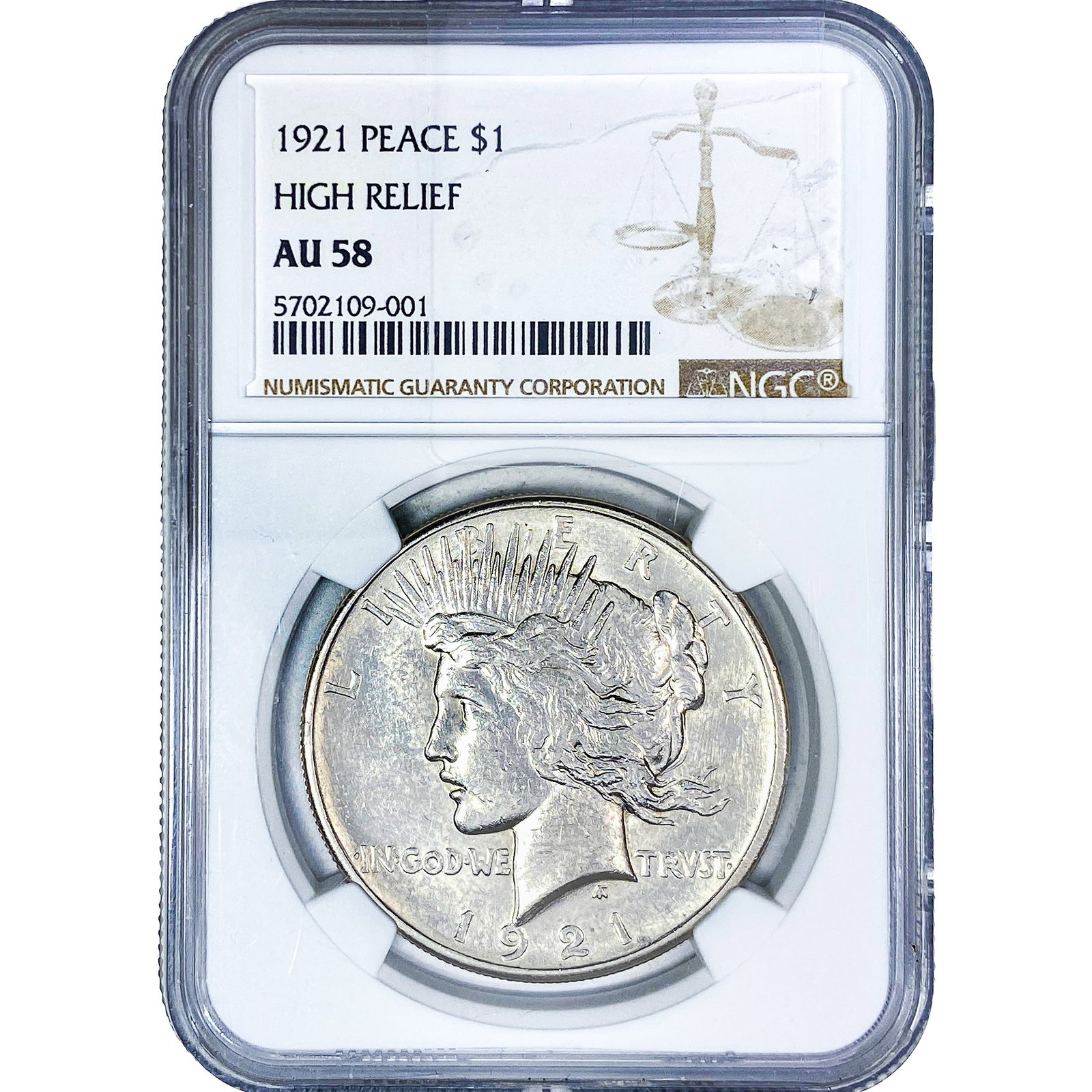1921 Silver Peace Dollar NGC AU58: 1921 Silver Peace Dollar NGC AU58