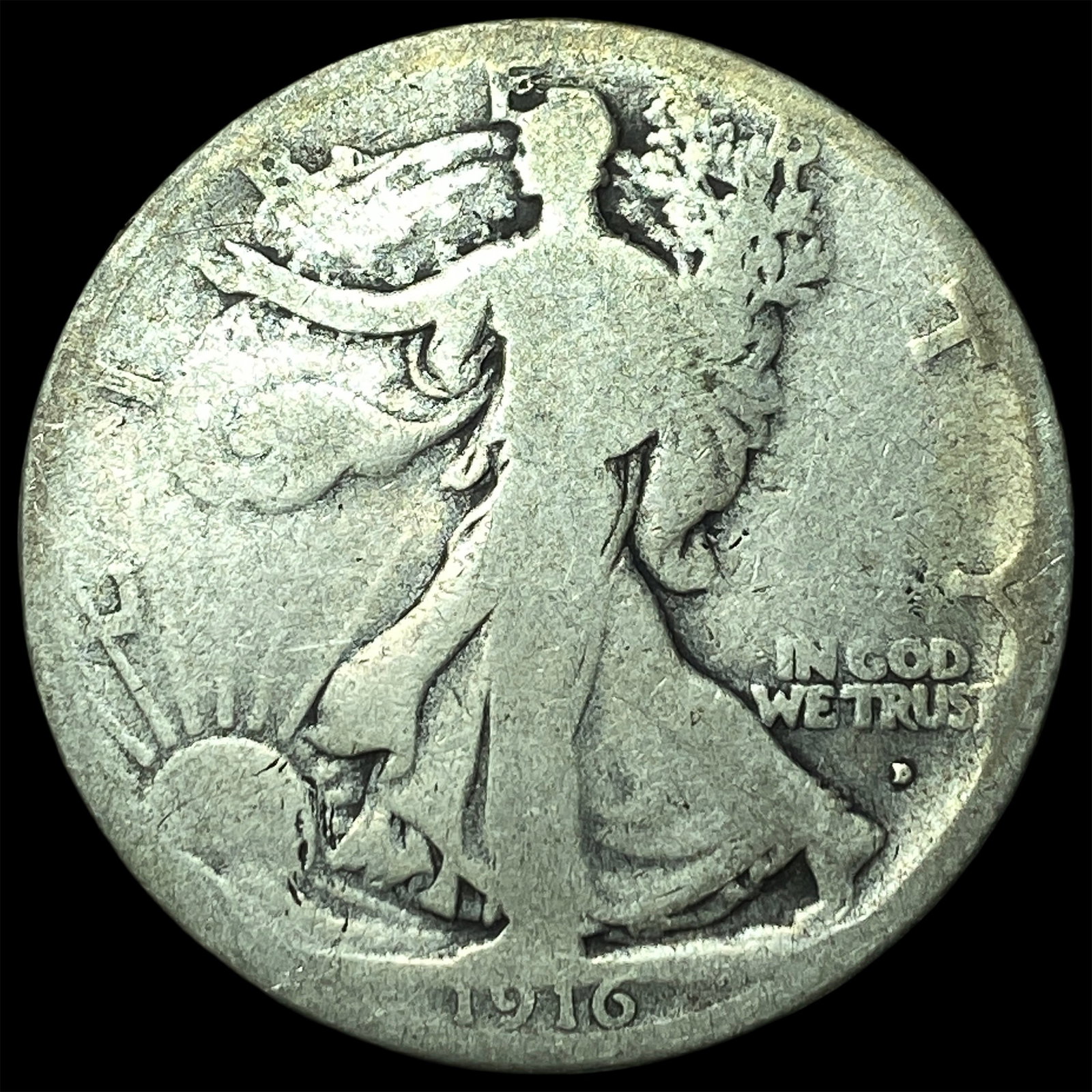 1916-D Silver Walking Liberty Half Dollar NICELY CIRCULATED: 1916-D Silver Walking Liberty Half Dollar NICELY CIRCULATED