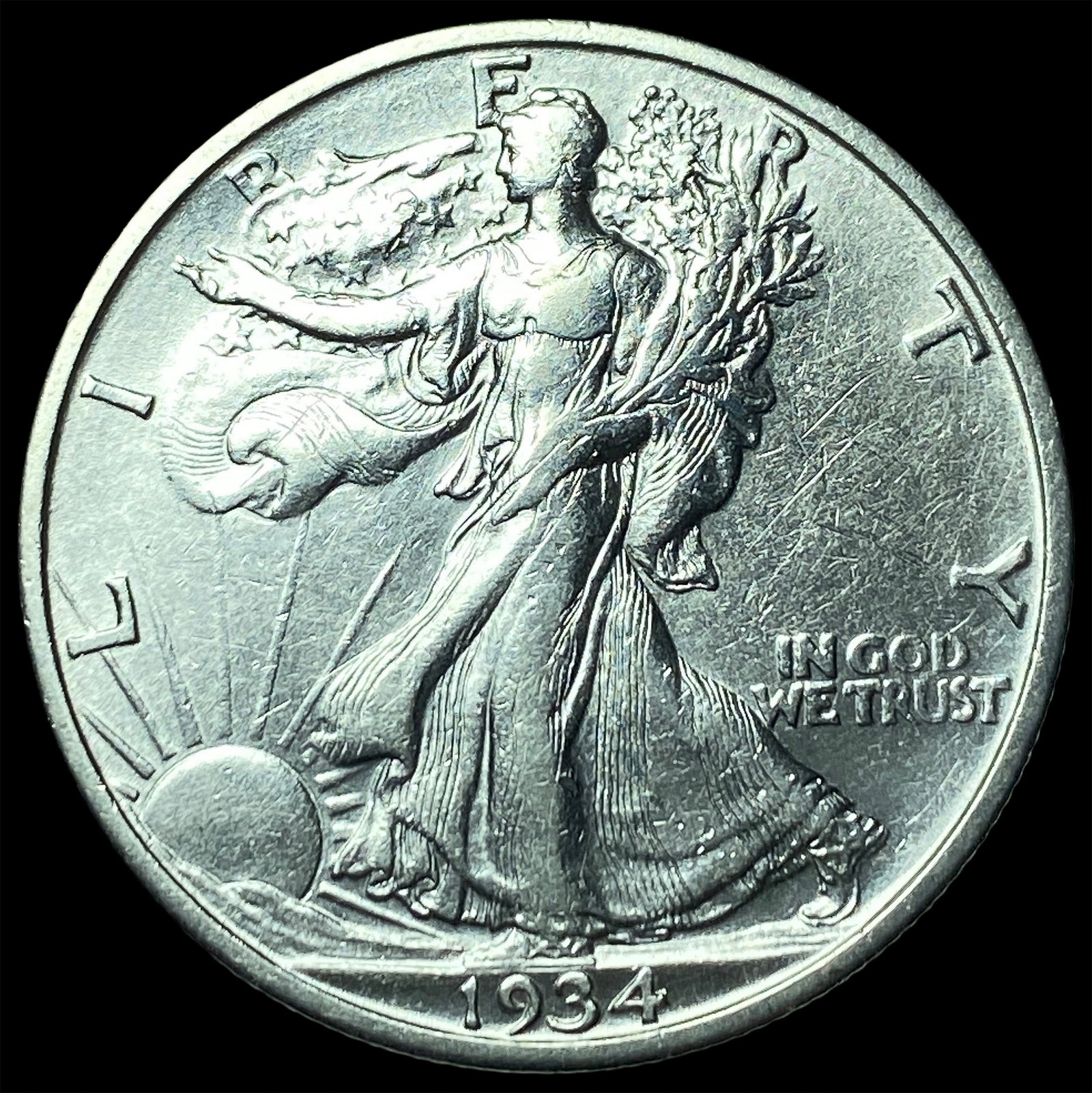 1934-S Silver Walking Liberty Half Dollar NEARLY UNCIRCULATED: 1934-S Silver Walking Liberty Half Dollar NEARLY UNCIRCULATED