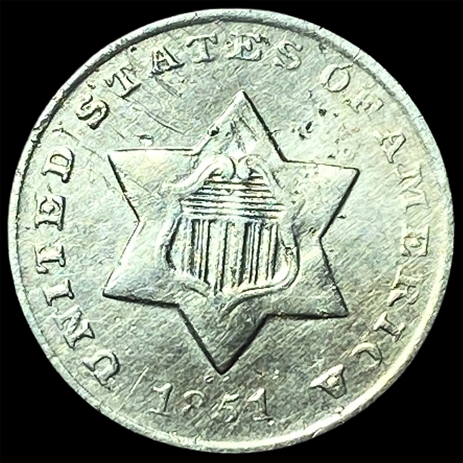 1851 Silver Three-Cent Piece CLOSELY UNCIRCULATED (1 of 2)