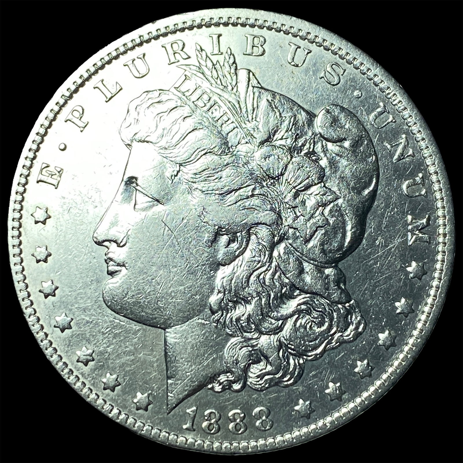 1888-O Hot Lips Silver Morgan Dollar ABOUT UNCIRCULATED: 1888-O Hot Lips Silver Morgan Dollar ABOUT UNCIRCULATED