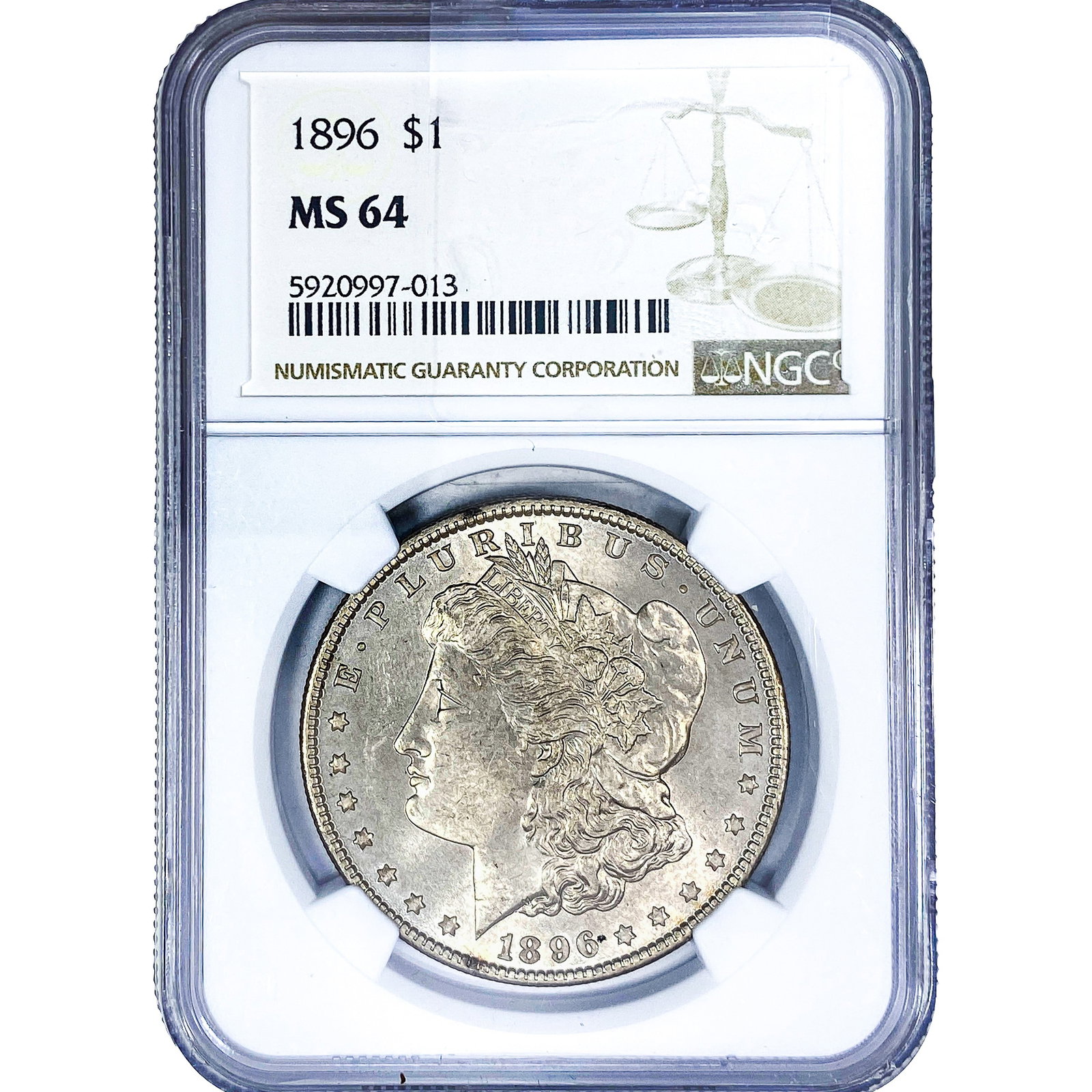 1896 Morgan Silver Dollar NGC MS64: 1896 Morgan Silver Dollar NGC MS64
