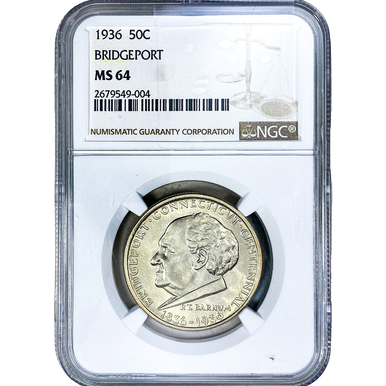 1936 Bridgeport Half Dollar NGC MS64: 1936 Bridgeport Half Dollar NGC MS64