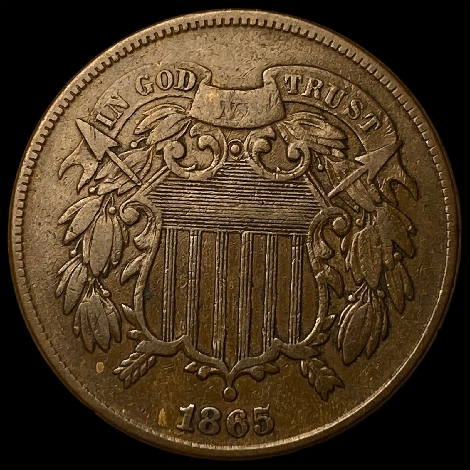 1865 Bronze Two-Cent Piece NEARLY UNCIRCULATED (1 of 2)